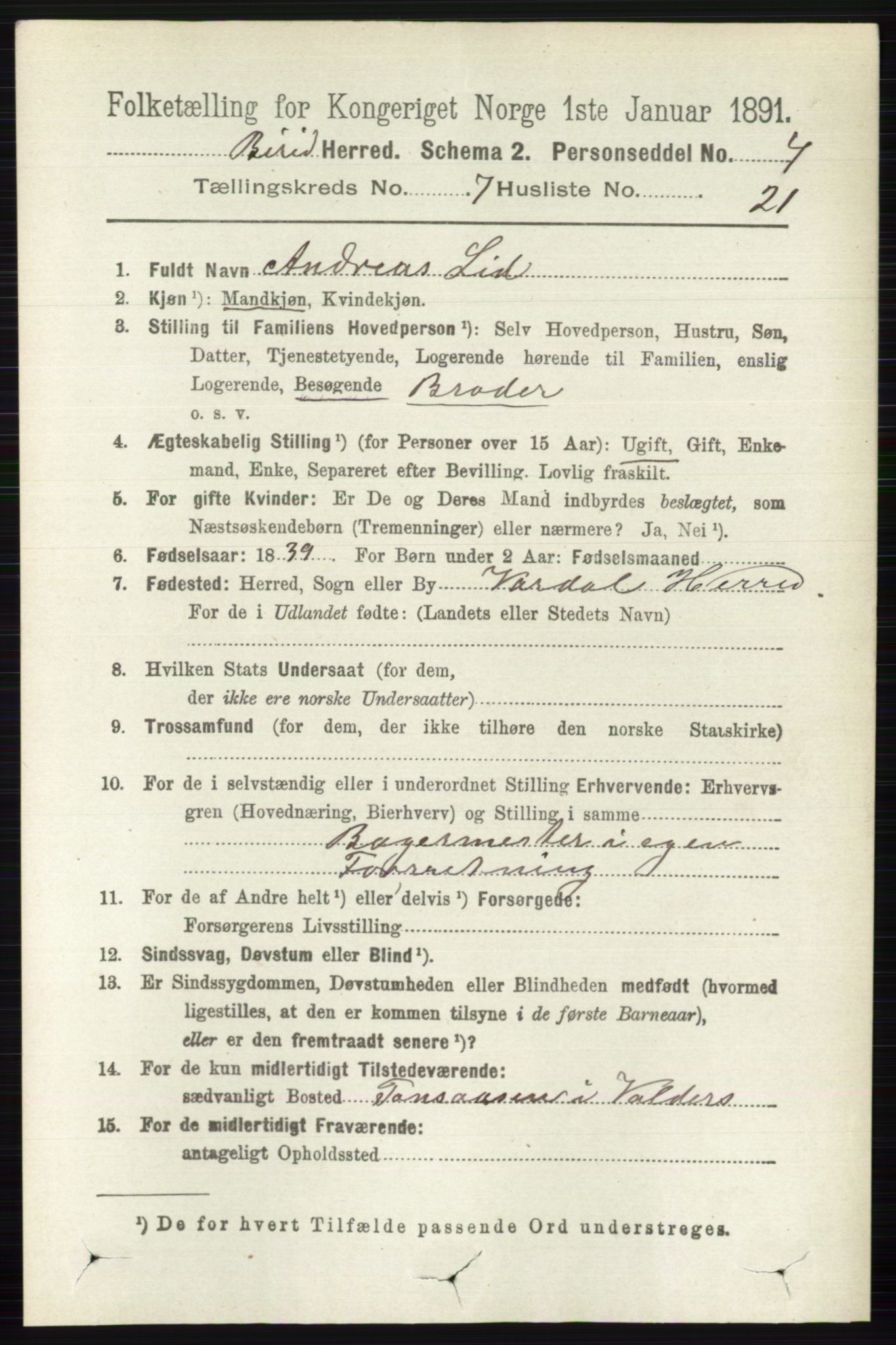 RA, 1891 census for 0525 Biri, 1891, p. 2579