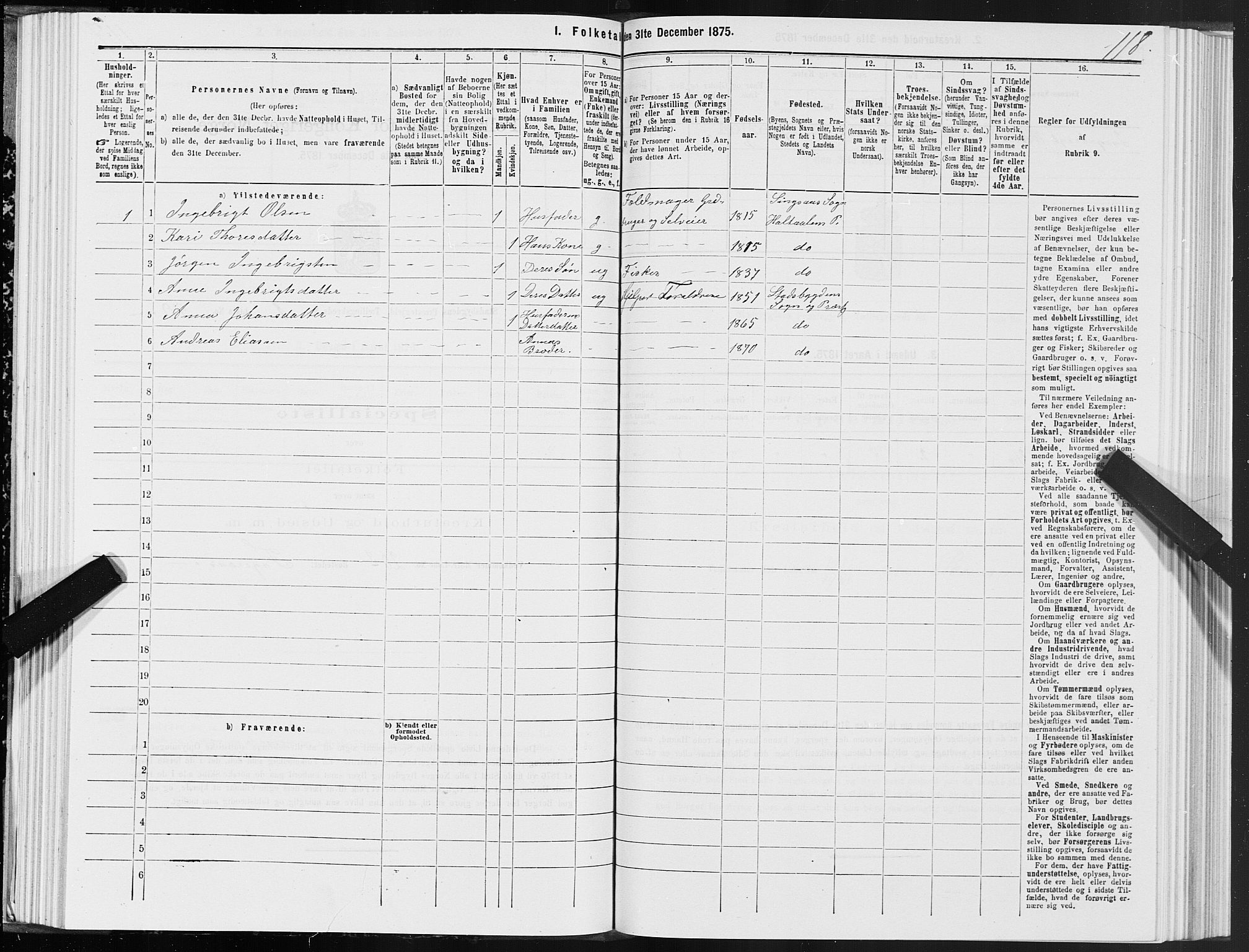 SAT, 1875 census for 1625P Stadsbygd, 1875, p. 1118