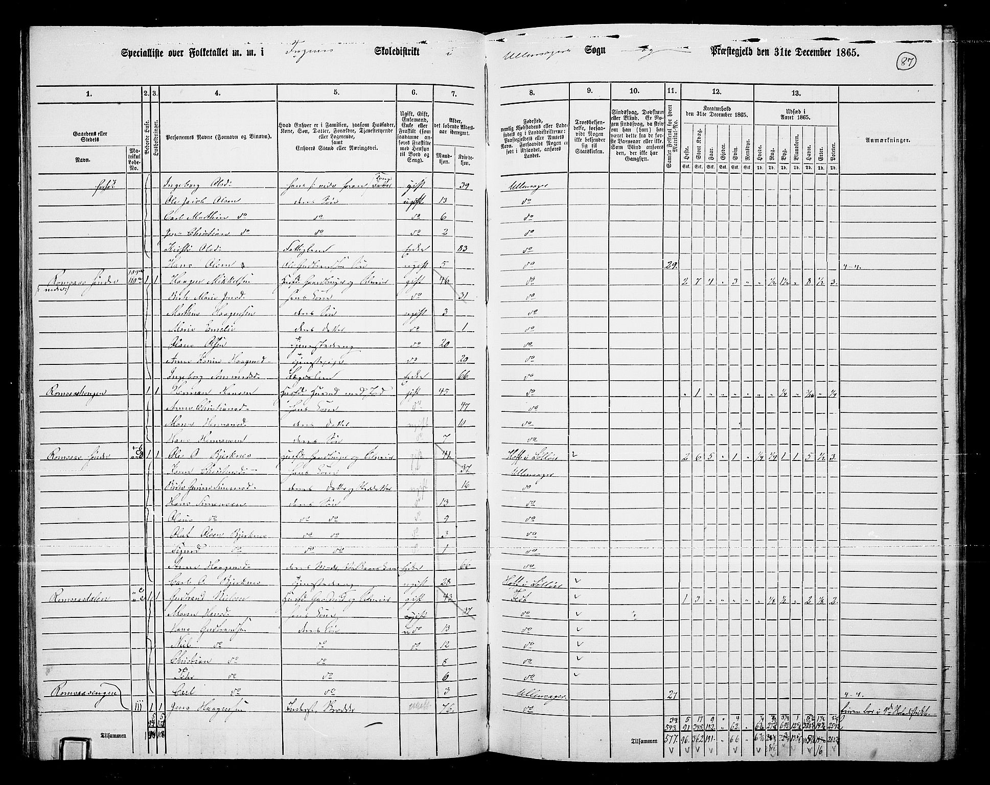 RA, 1865 census for Ullensaker, 1865, p. 75