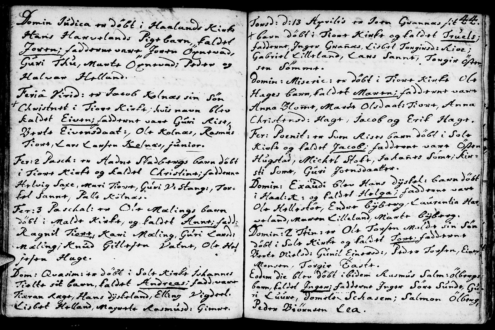 Håland sokneprestkontor, AV/SAST-A-101802/001/30BA/L0002: Parish register (official) no. A 2, 1722-1794, p. 44