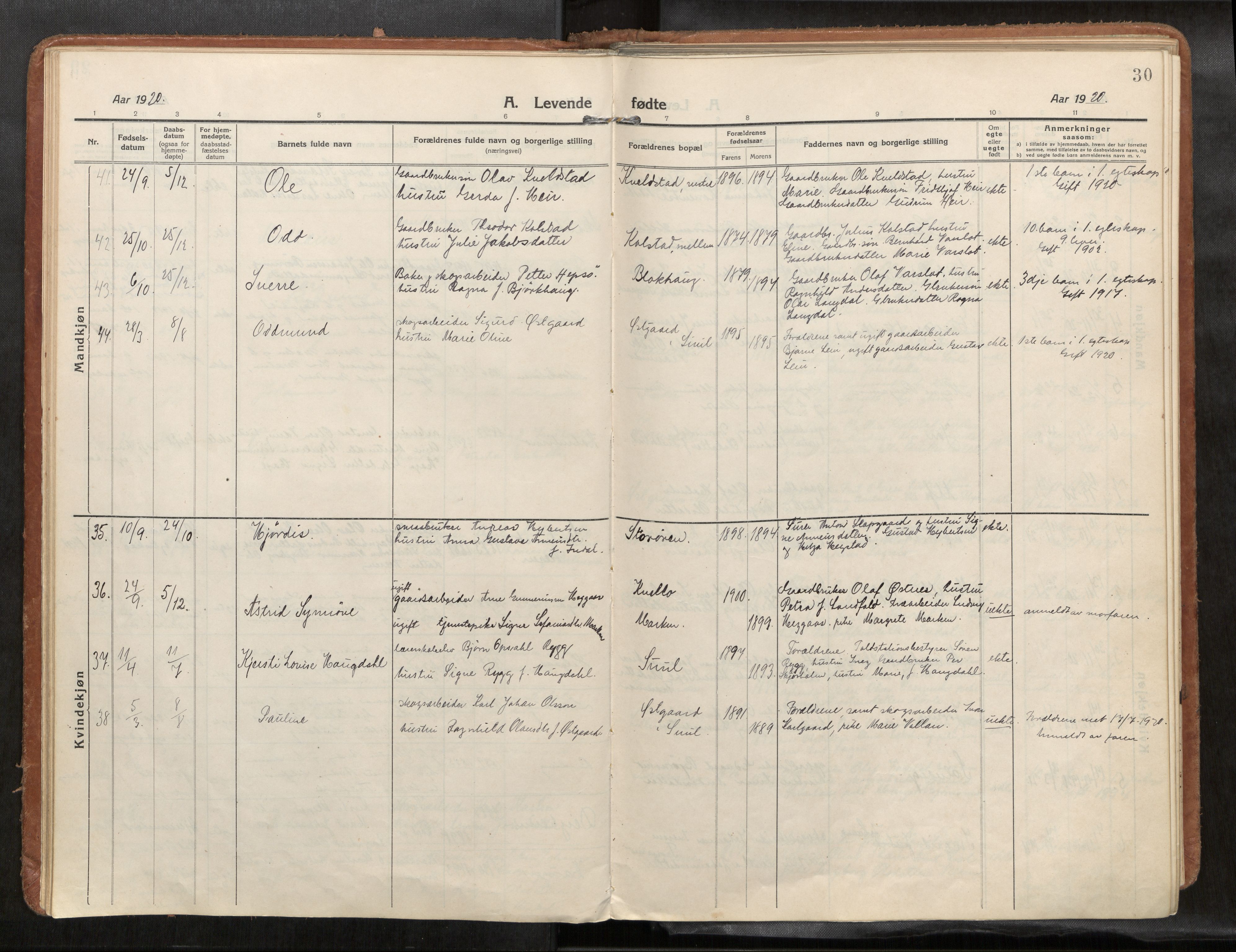 Verdal sokneprestkontor, SAT/A-1156/2/H/Haa/L0004: Parish register (official) no. 4, 1916-1928, p. 30