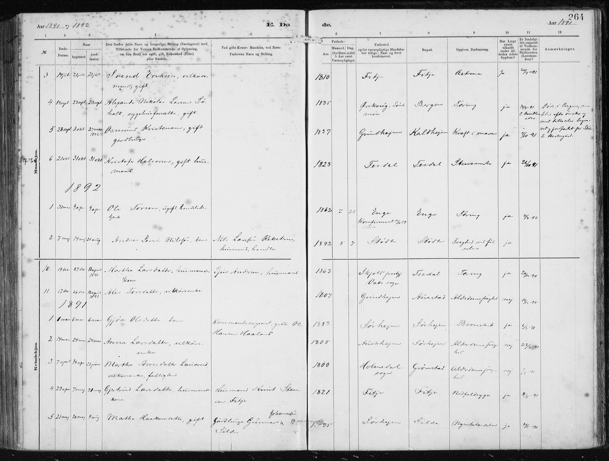Etne sokneprestembete, SAB/A-75001/H/Haa: Parish register (official) no. B  1, 1879-1919, p. 264