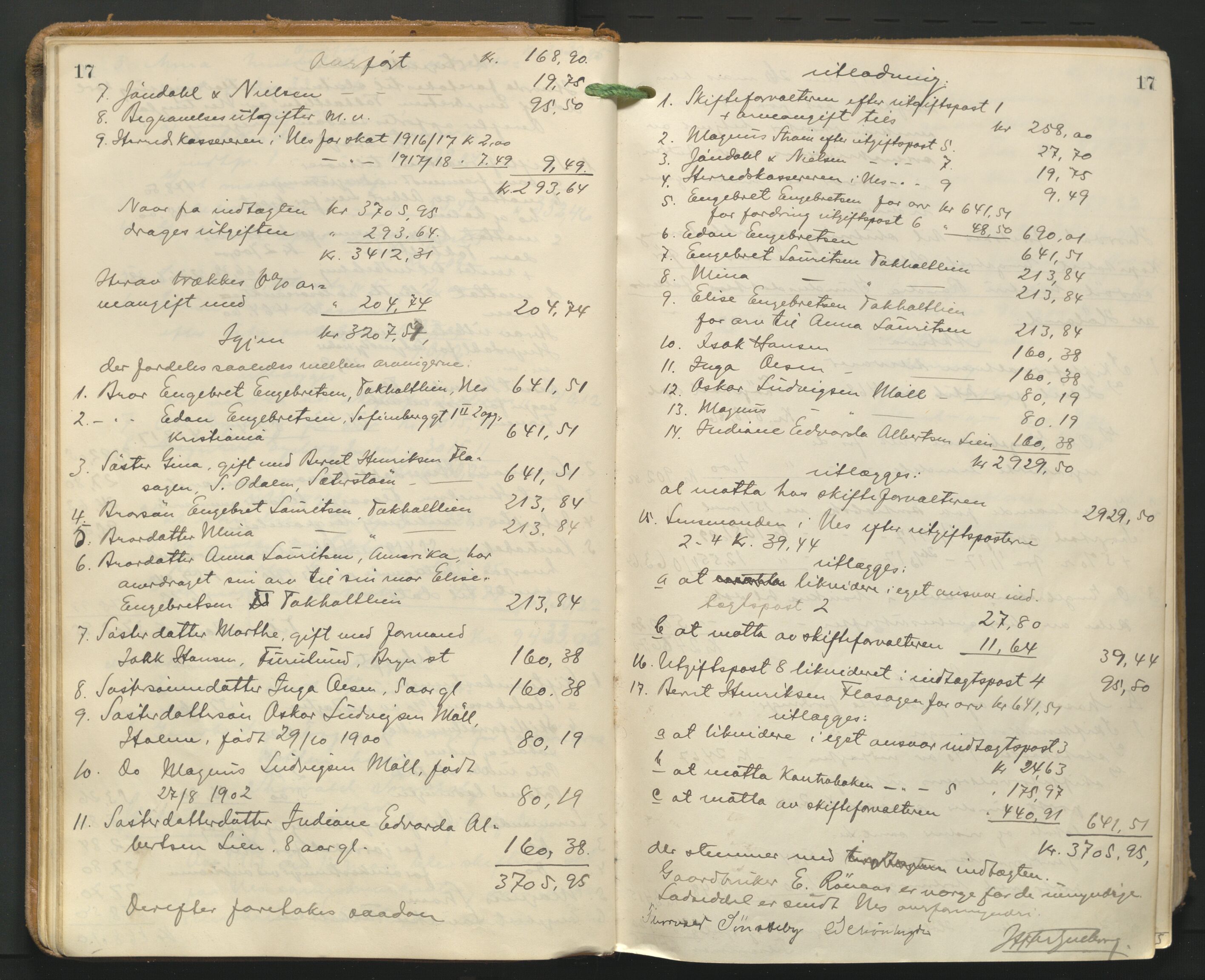 Nes tingrett, AV/SAO-A-10548/H/Hc/L0006: Utlodningsprotokoll, 1916-1943, p. 17