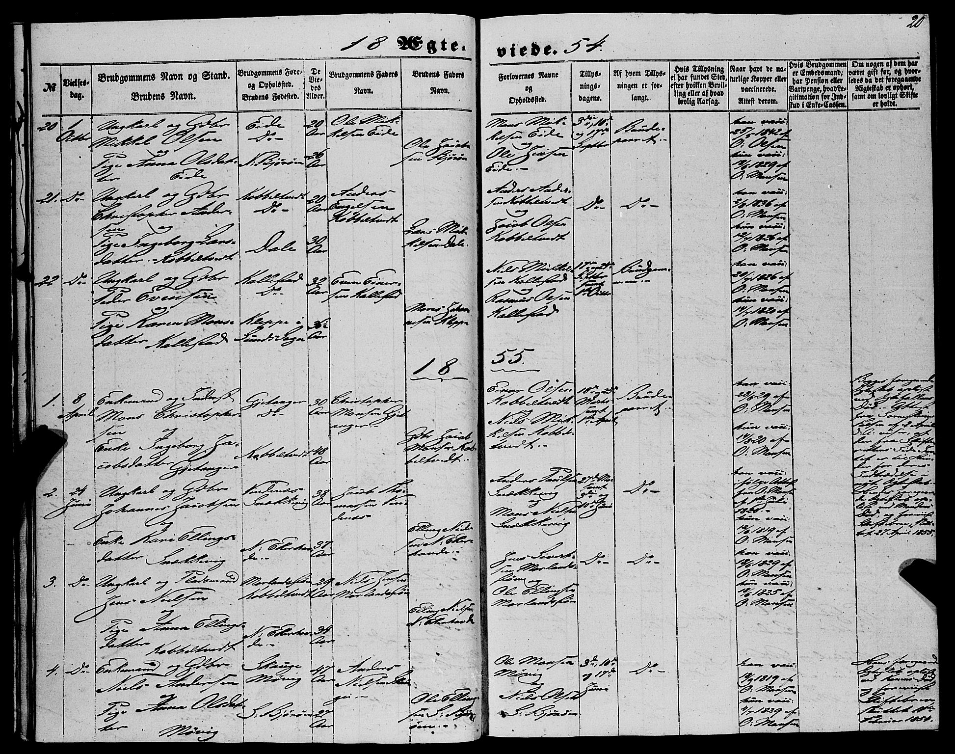 Fjell sokneprestembete, AV/SAB-A-75301/H/Haa: Parish register (official) no. A 6, 1849-1877, p. 20