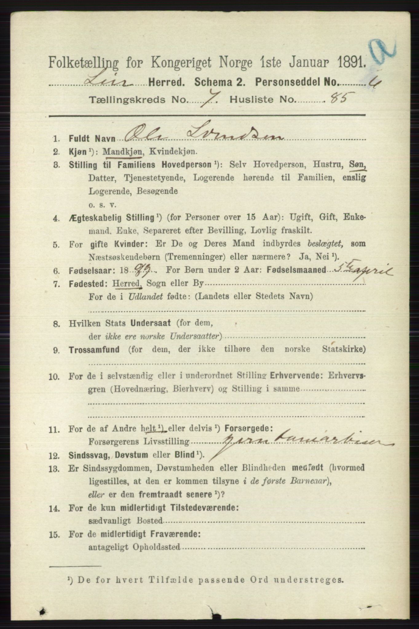 RA, 1891 census for 0626 Lier, 1891, p. 4984