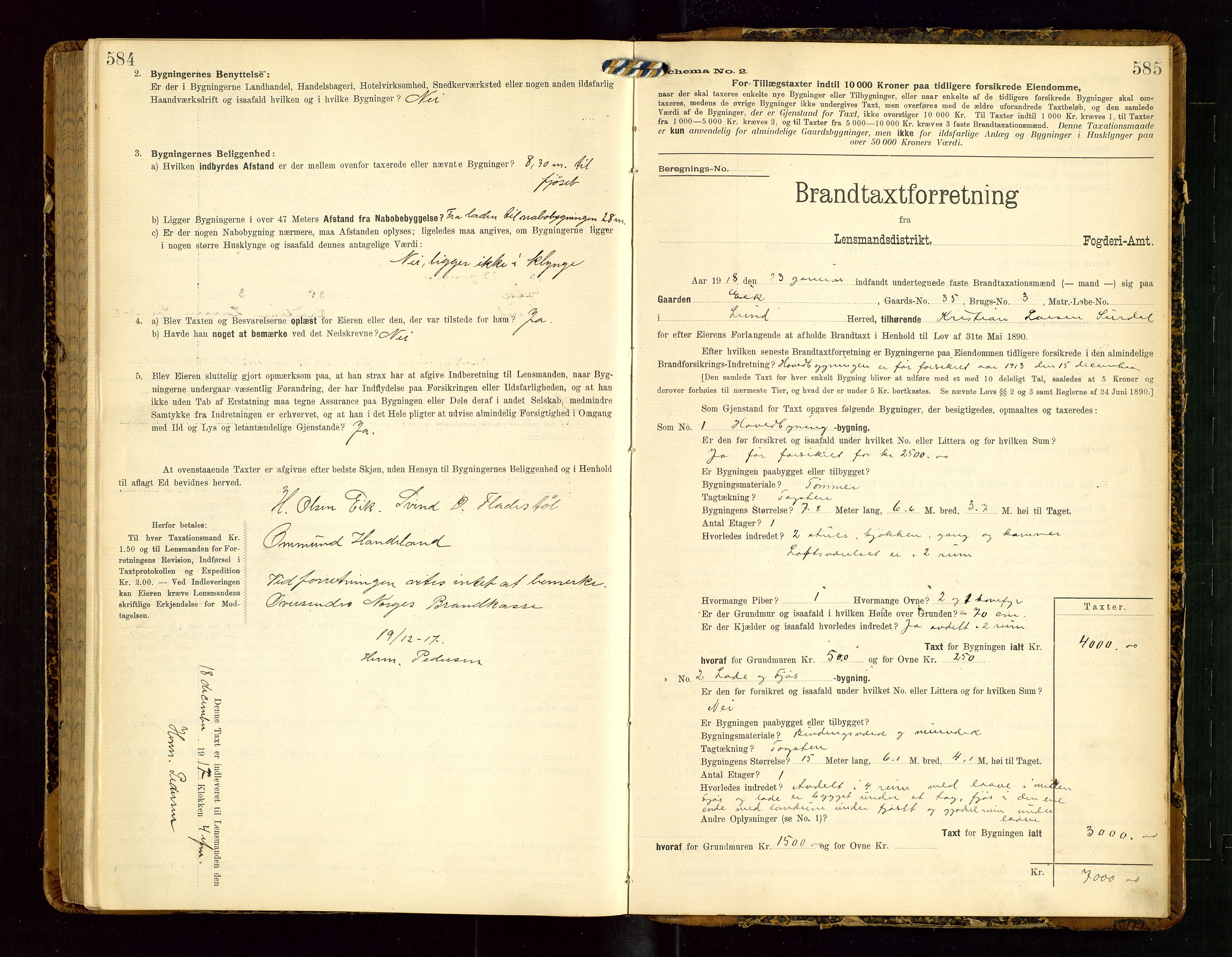 Lund lensmannskontor, SAST/A-100303/Gob/L0002: "Brandtakstprotokol", 1908-1918, p. 584-585