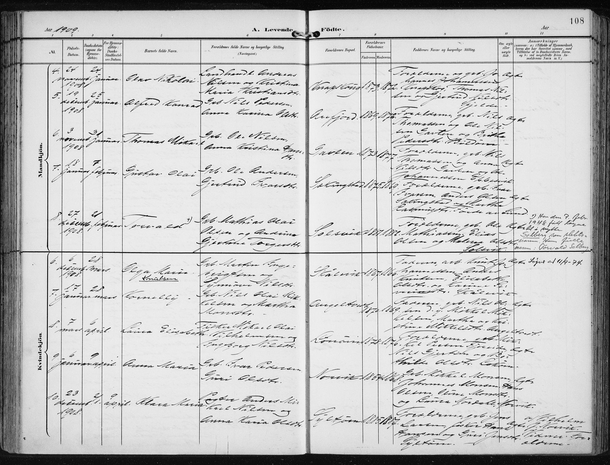 Fjell sokneprestembete, SAB/A-75301/H/Haa: Parish register (official) no. A  9, 1899-1910, p. 108