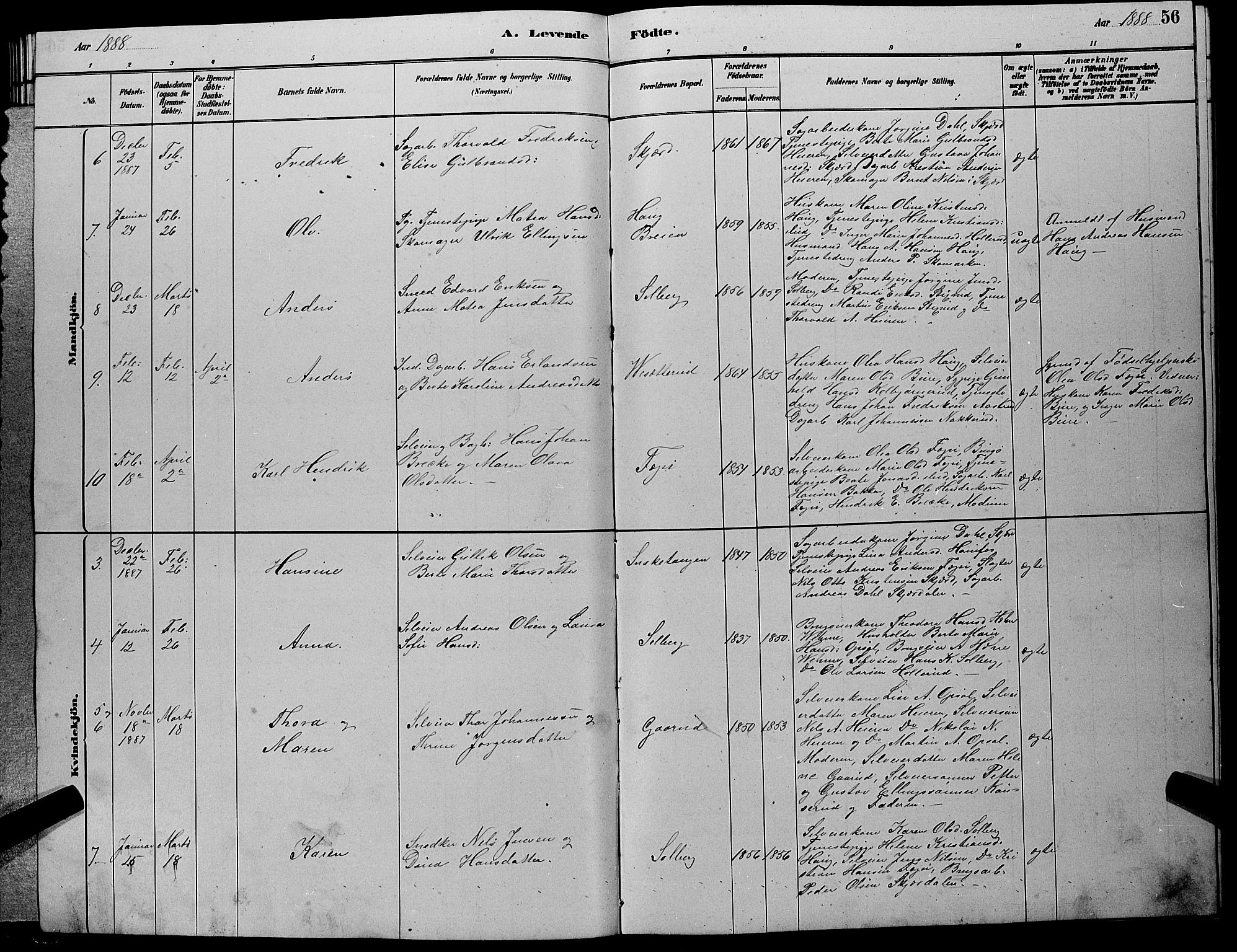 Hole kirkebøker, AV/SAKO-A-228/G/Gb/L0002: Parish register (copy) no. II 2, 1878-1889, p. 56