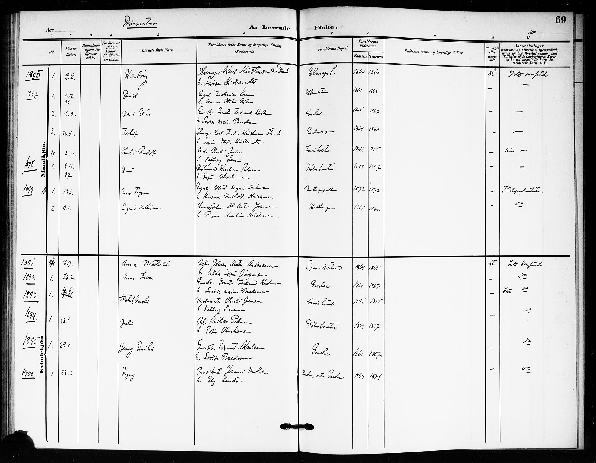 Drøbak prestekontor Kirkebøker, AV/SAO-A-10142a/F/Fc/L0001: Parish register (official) no. III 1, 1871-1900, p. 69