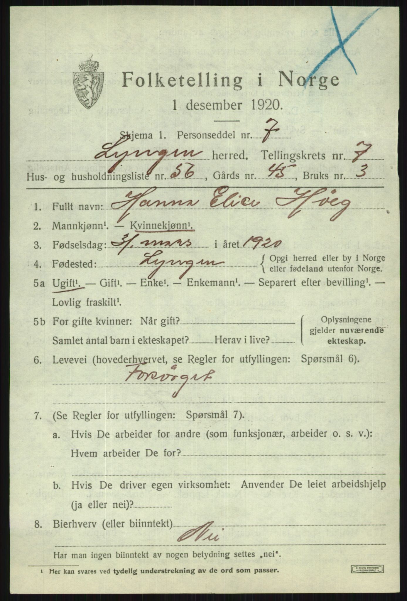 SATØ, 1920 census for Lyngen, 1920, p. 7334