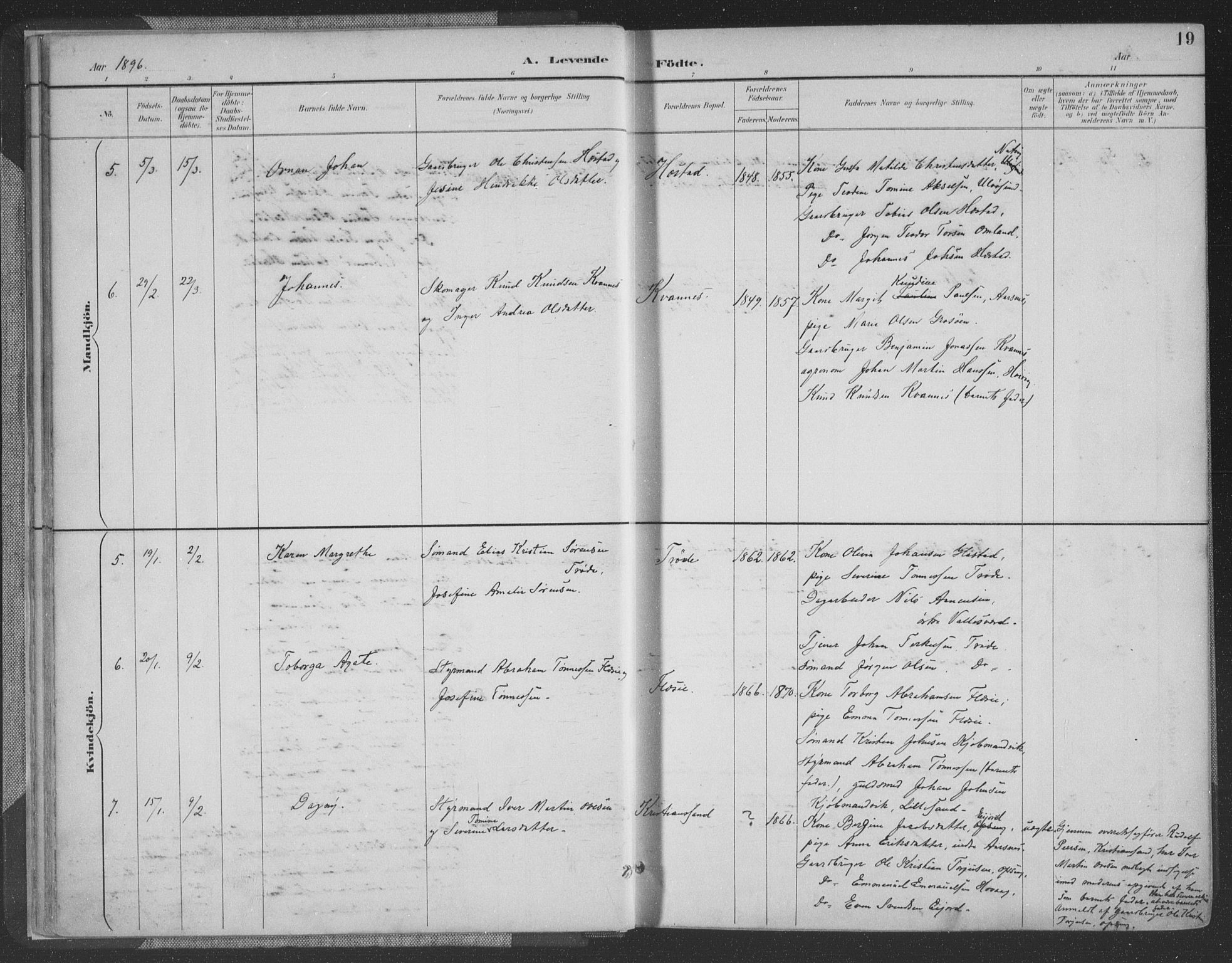 Høvåg sokneprestkontor, AV/SAK-1111-0025/F/Fa/L0006: Parish register (official) no. A 6, 1894-1923, p. 19