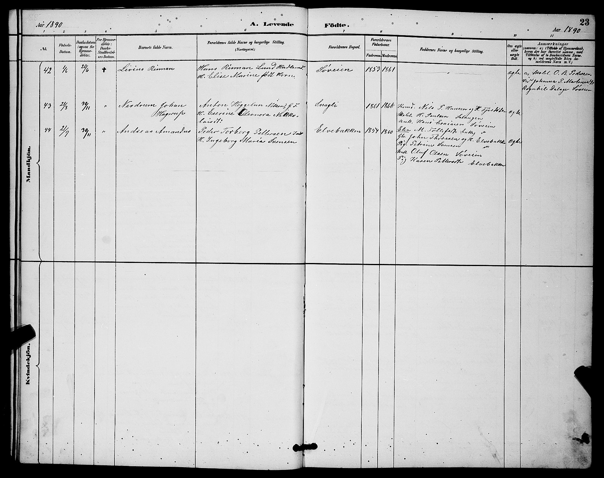 Ibestad sokneprestembete, AV/SATØ-S-0077/H/Ha/Hab/L0015klokker: Parish register (copy) no. 15, 1888-1899, p. 23