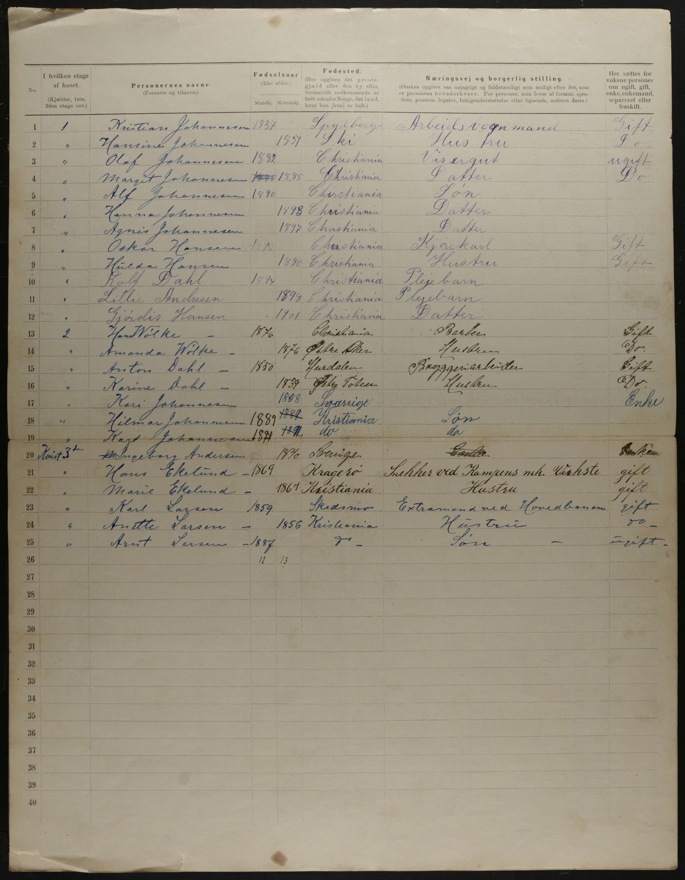 OBA, Municipal Census 1901 for Kristiania, 1901, p. 16305