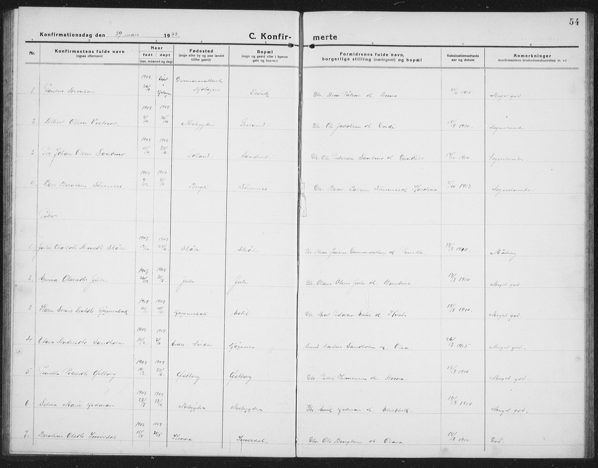 Ministerialprotokoller, klokkerbøker og fødselsregistre - Nord-Trøndelag, SAT/A-1458/757/L0507: Parish register (copy) no. 757C02, 1923-1939, p. 54