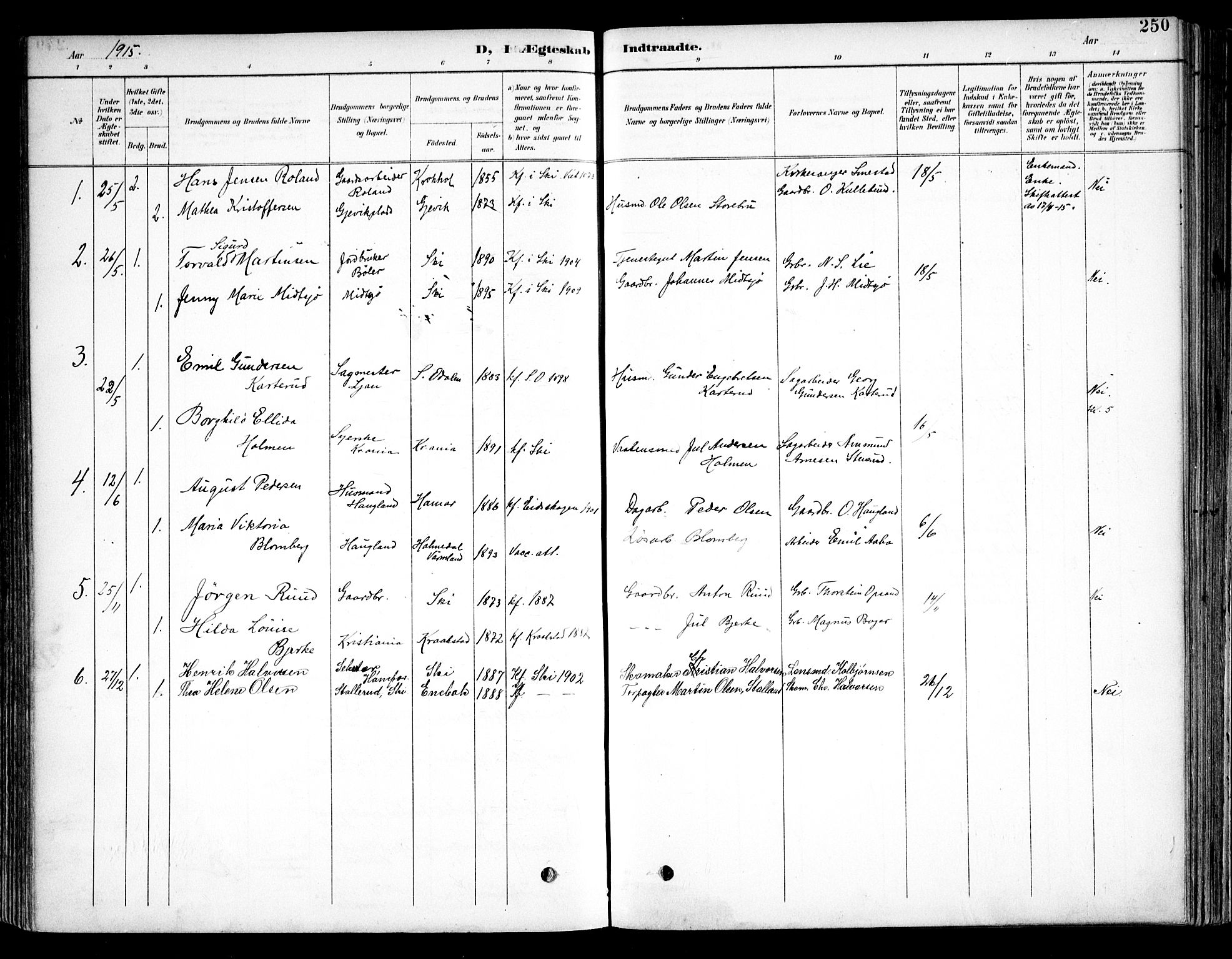 Kråkstad prestekontor Kirkebøker, SAO/A-10125a/F/Fb/L0002: Parish register (official) no. II 2, 1893-1917, p. 250