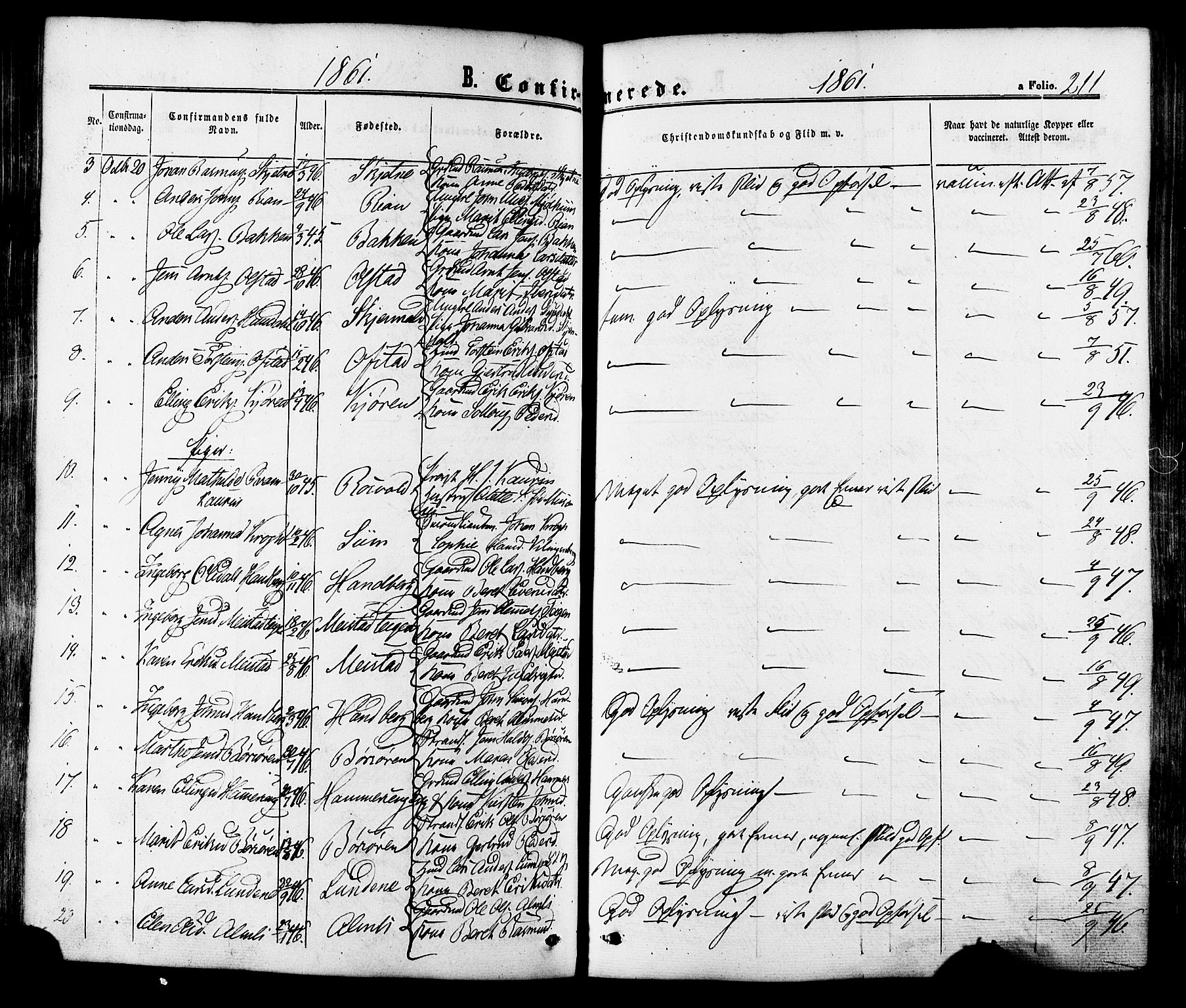 Ministerialprotokoller, klokkerbøker og fødselsregistre - Sør-Trøndelag, AV/SAT-A-1456/665/L0772: Parish register (official) no. 665A07, 1856-1878, p. 211