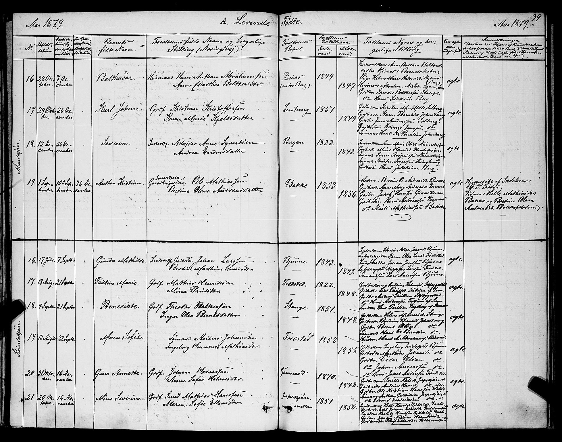 Ramnes kirkebøker, AV/SAKO-A-314/G/Ga/L0003: Parish register (copy) no. I 3, 1870-1896, p. 39