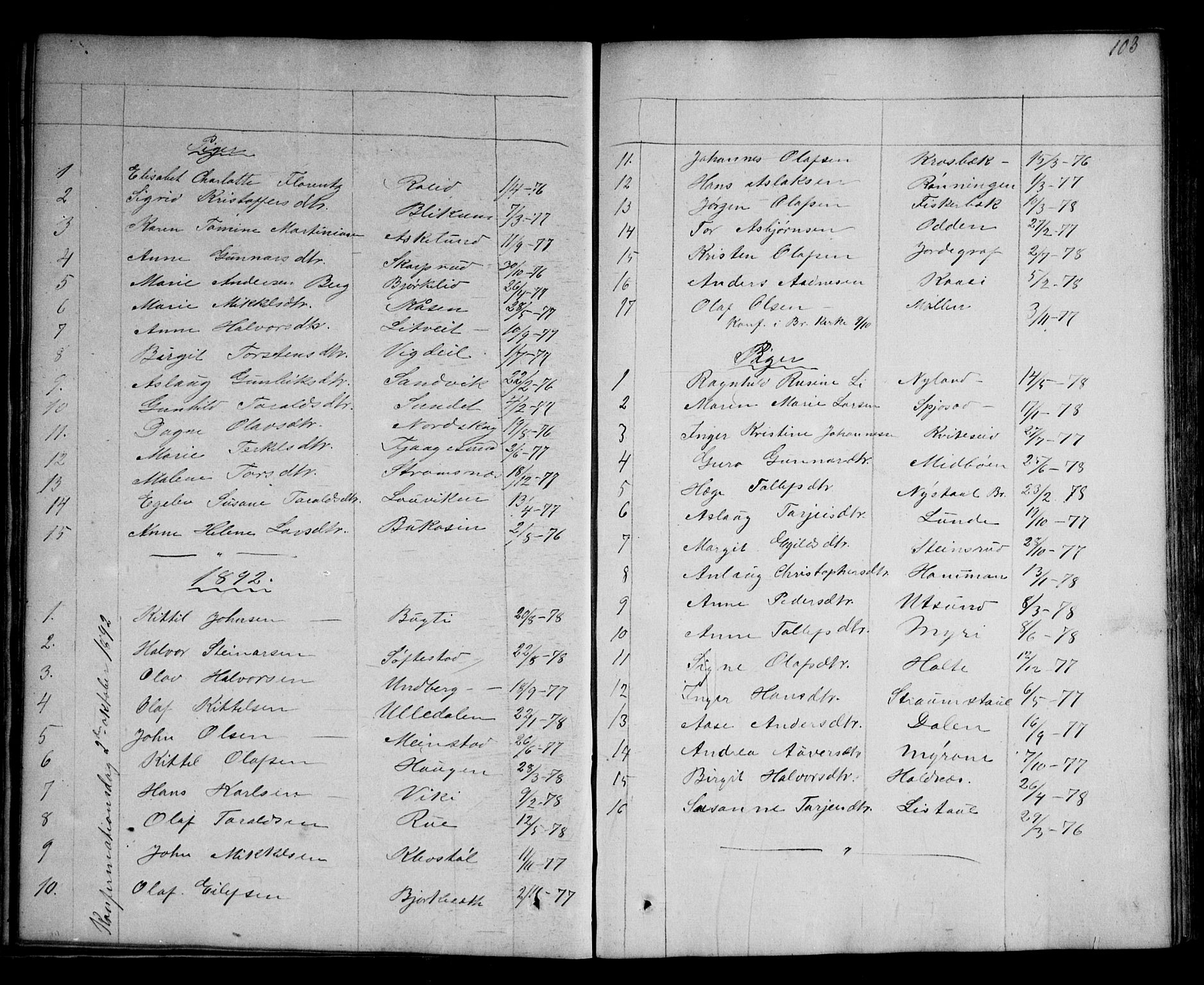 Kviteseid kirkebøker, SAKO/A-276/G/Ga/L0001: Parish register (copy) no. I 1, 1850-1893, p. 103