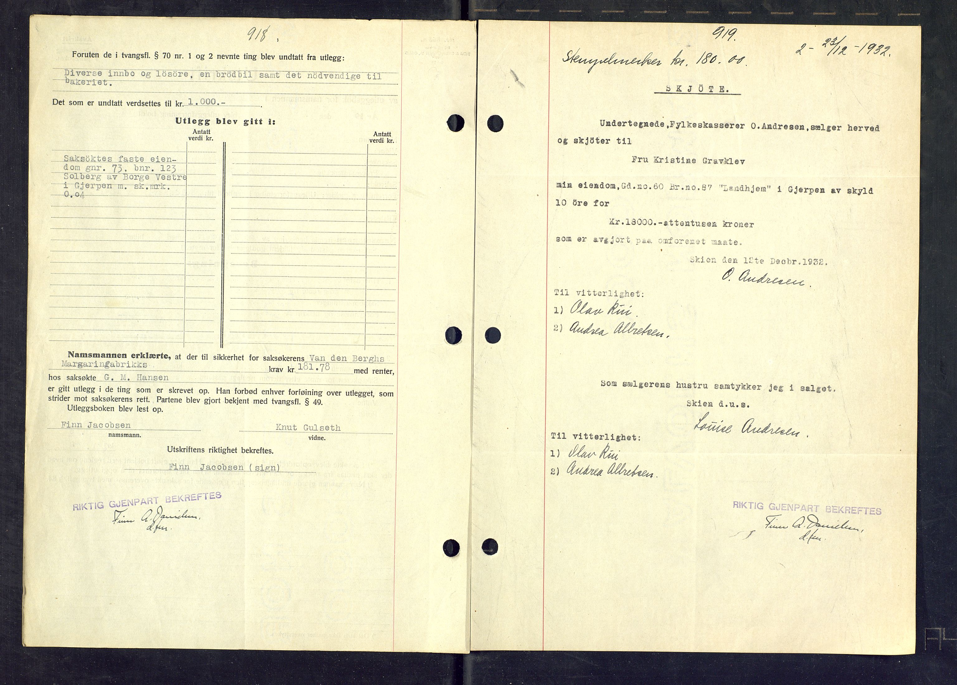 Gjerpen sorenskriveri, SAKO/A-216/G/Ga/Gaa/L0059: Mortgage book no. I 59-60 og 62, 1932-1934, Deed date: 23.12.1932