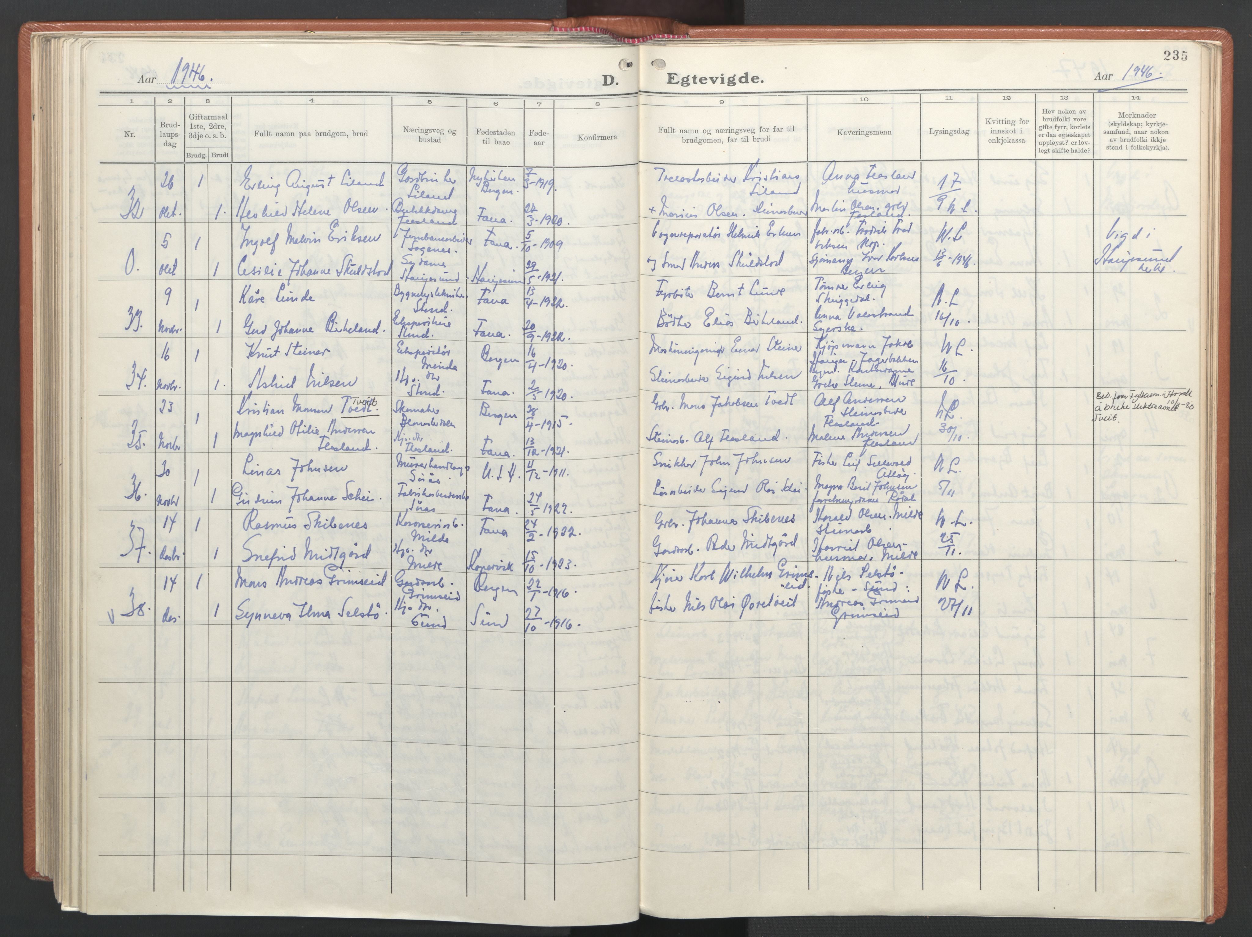 Fana Sokneprestembete, AV/SAB-A-75101/H/Haa/Haab/L0007: Parish register (official) no. B 7, 1934-1947, p. 235