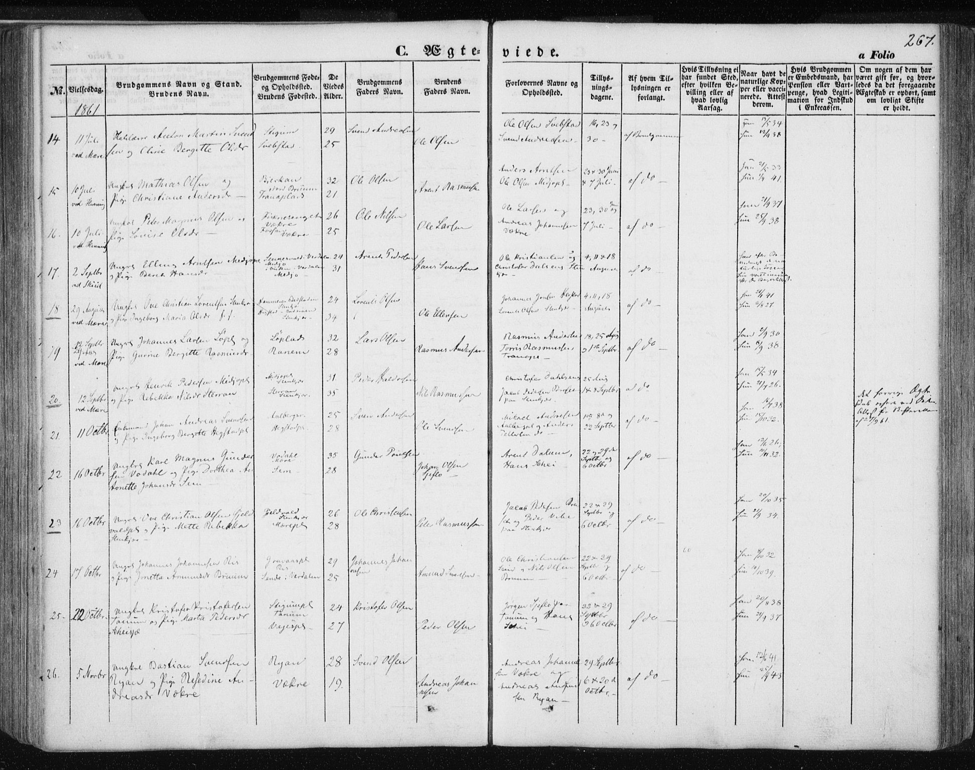Ministerialprotokoller, klokkerbøker og fødselsregistre - Nord-Trøndelag, SAT/A-1458/735/L0342: Parish register (official) no. 735A07 /1, 1849-1862, p. 267