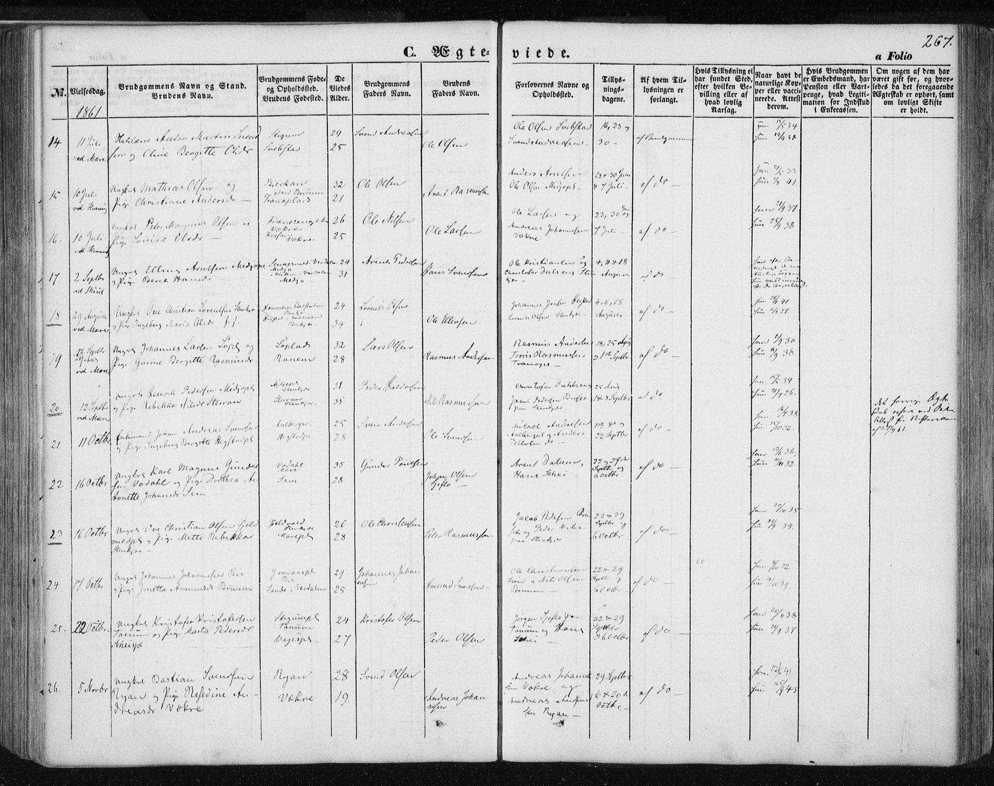 Ministerialprotokoller, klokkerbøker og fødselsregistre - Nord-Trøndelag, AV/SAT-A-1458/735/L0342: Parish register (official) no. 735A07 /1, 1849-1862, p. 267