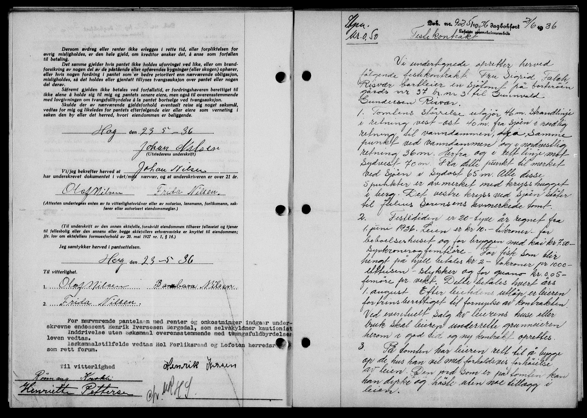Lofoten sorenskriveri, SAT/A-0017/1/2/2C/L0033b: Mortgage book no. 33b, 1936-1936, Diary no: : 925/1936