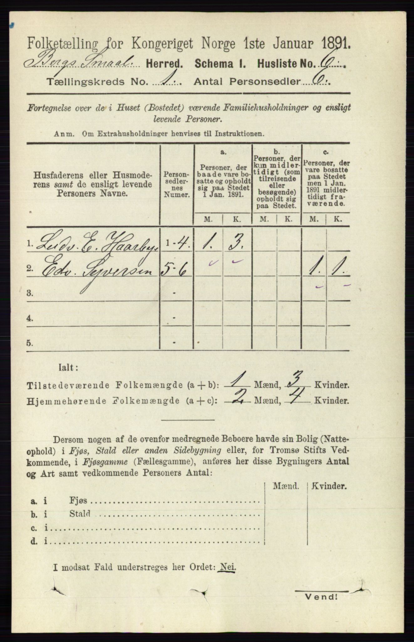 RA, 1891 census for 0116 Berg, 1891, p. 33