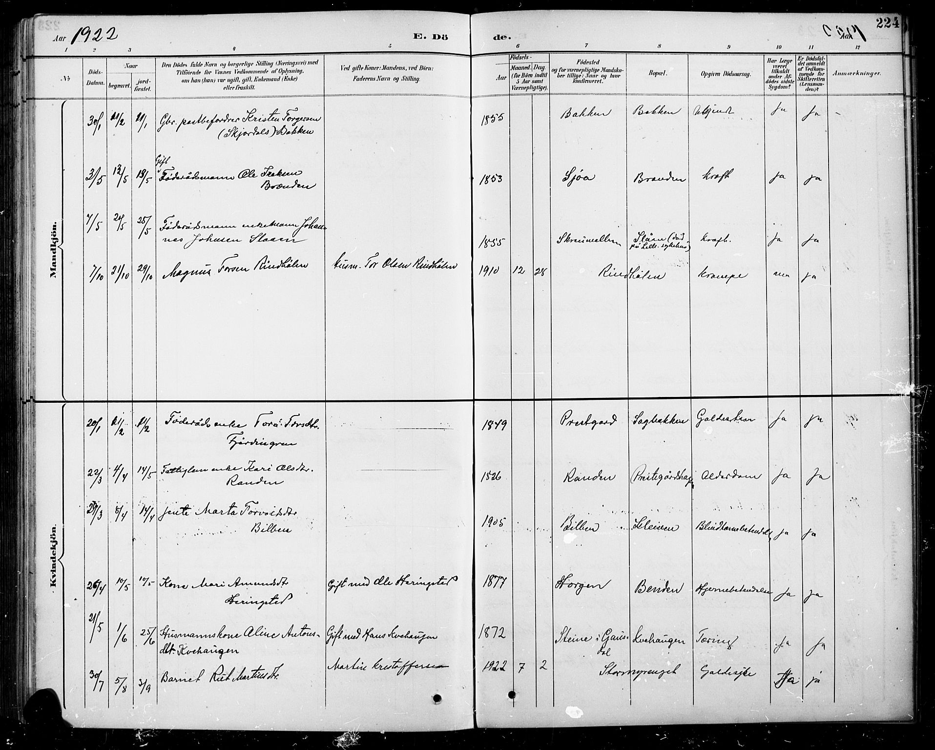 Sel prestekontor, SAH/PREST-074/H/Ha/Hab/L0005: Parish register (copy) no. 5, 1894-1923, p. 224