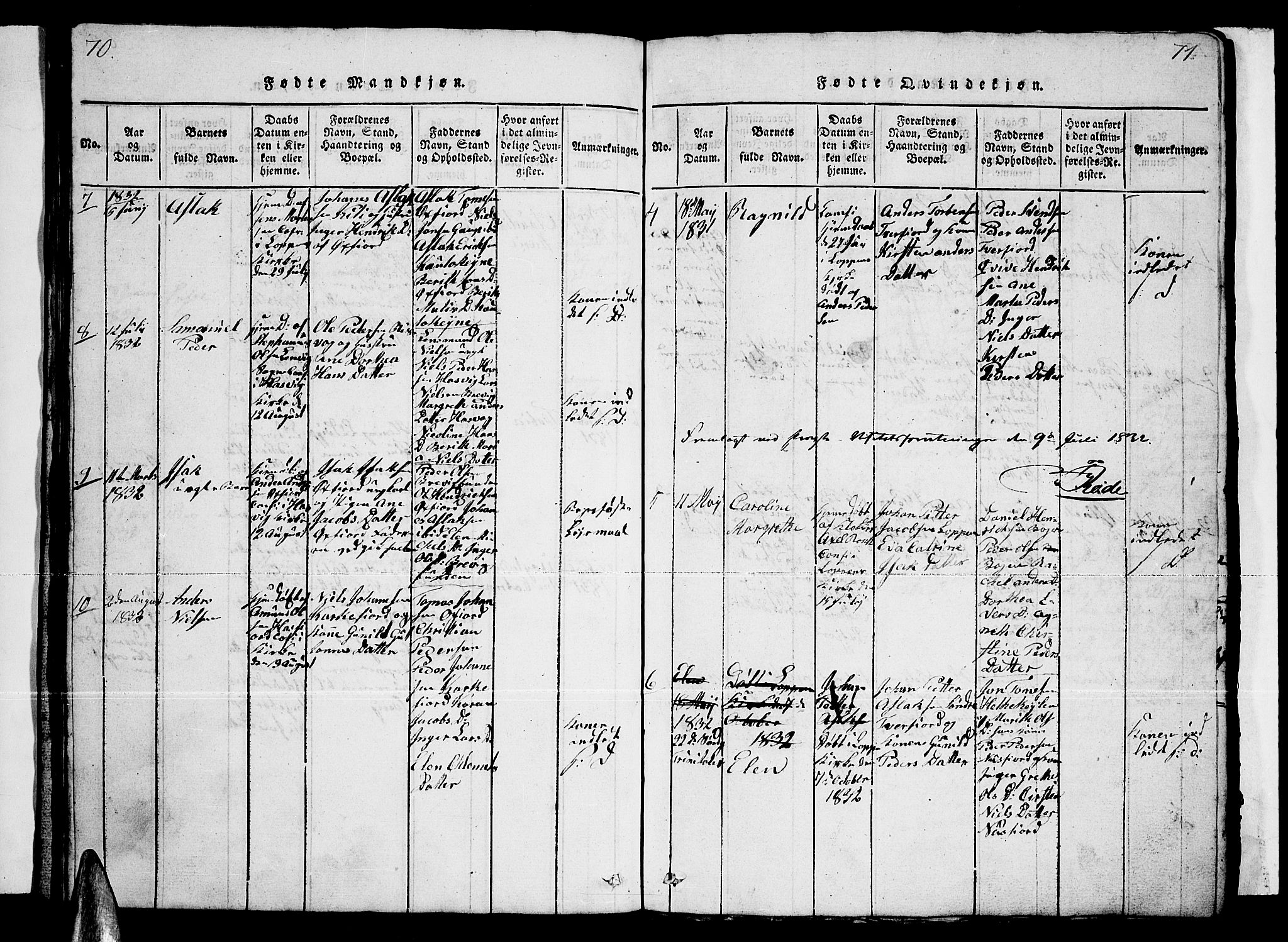 Loppa sokneprestkontor, SATØ/S-1339/H/Hb/L0001klokker: Parish register (copy) no. 1, 1820-1849, p. 70-71