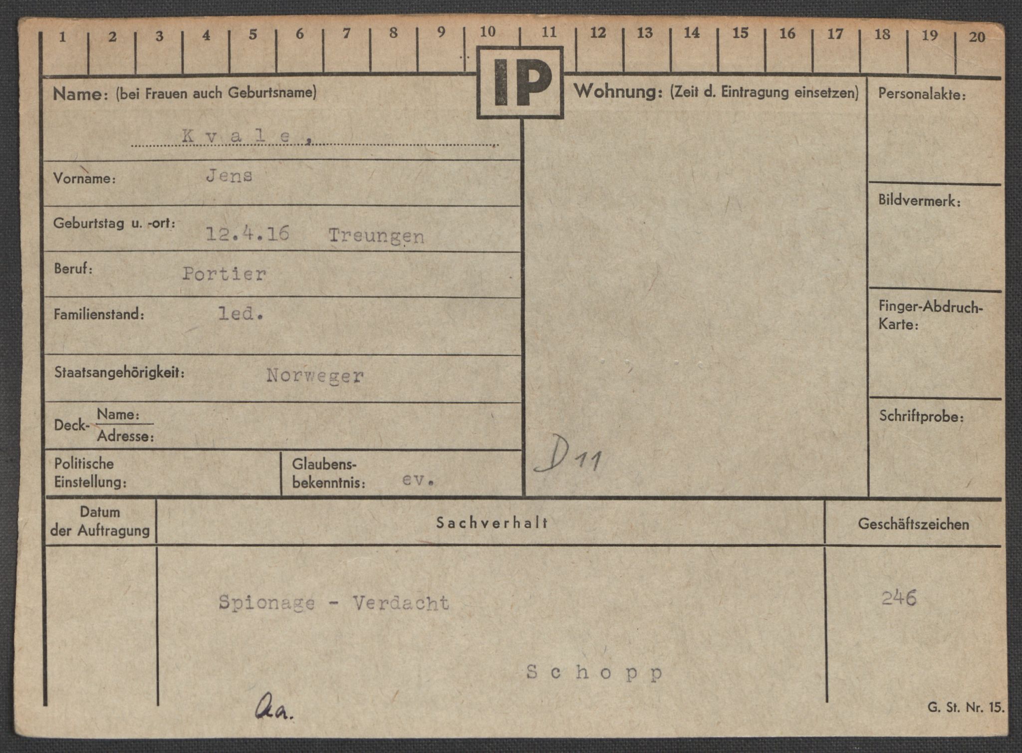 Befehlshaber der Sicherheitspolizei und des SD, AV/RA-RAFA-5969/E/Ea/Eaa/L0006: Register over norske fanger i Møllergata 19: Kj-Lund, 1940-1945, p. 542