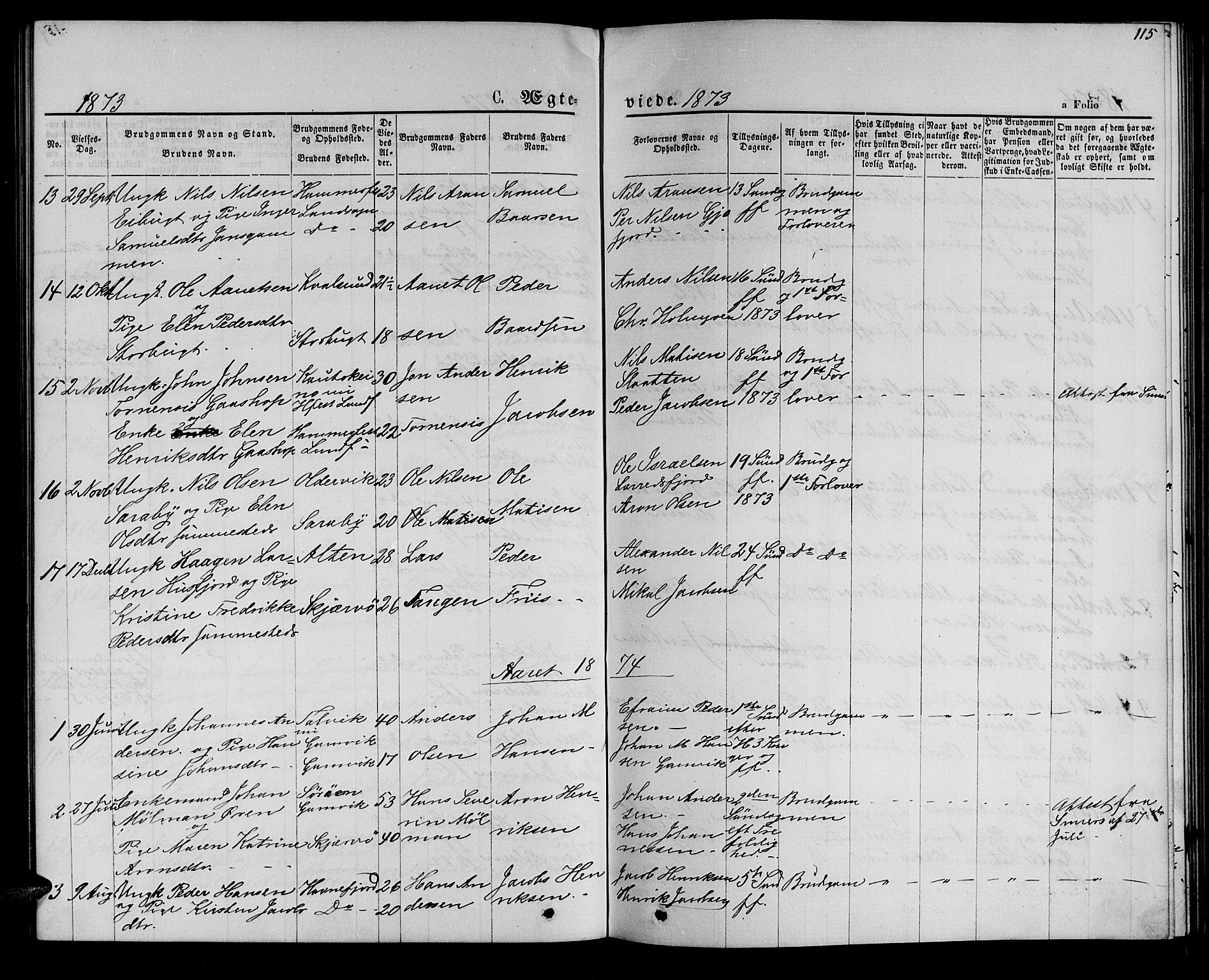 Hammerfest sokneprestkontor, SATØ/S-1347/H/Hb/L0005.klokk: Parish register (copy) no. 5, 1869-1884, p. 115