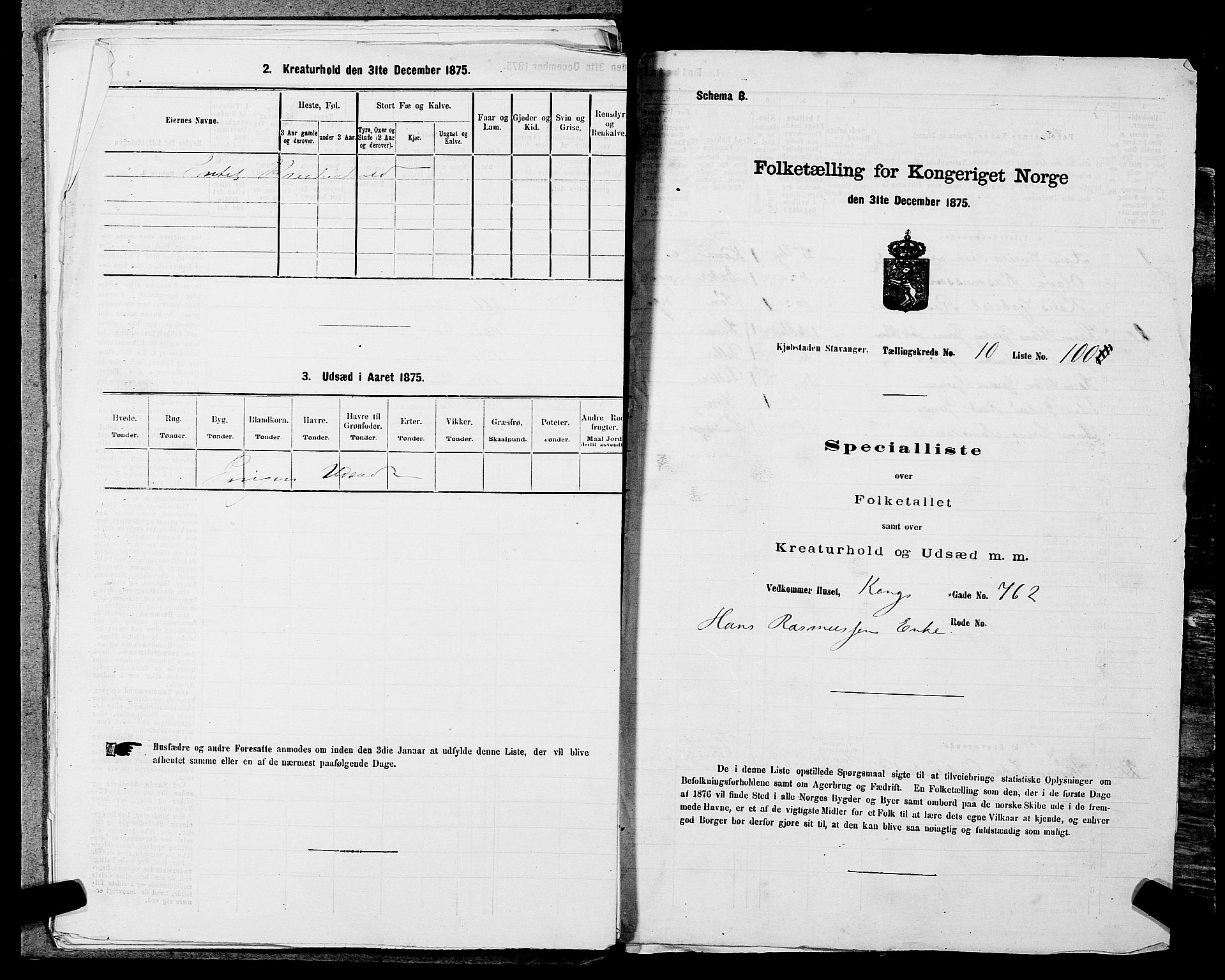 SAST, 1875 census for 1103 Stavanger, 1875, p. 2040