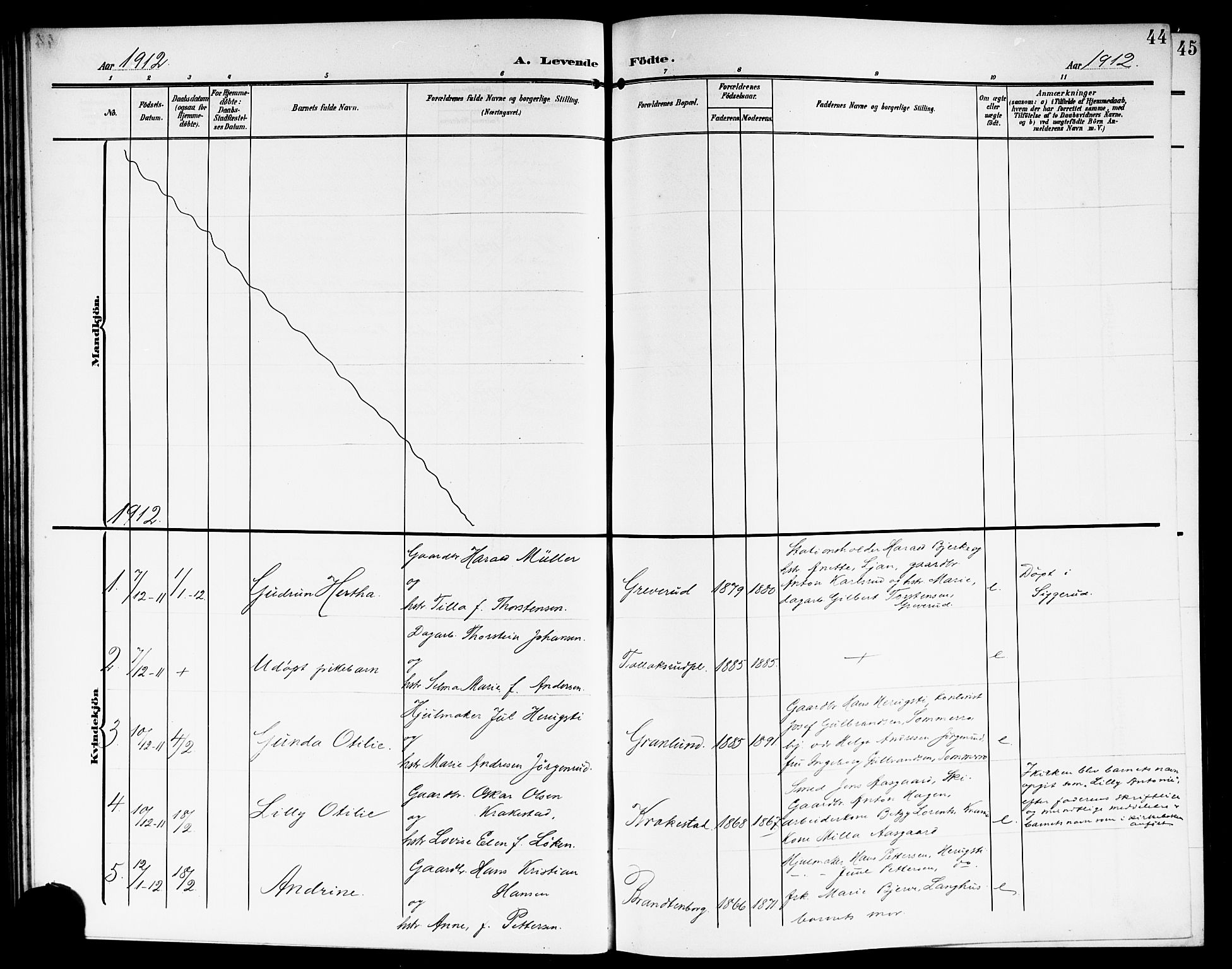 Kråkstad prestekontor Kirkebøker, SAO/A-10125a/G/Gb/L0001: Parish register (copy) no. II 1, 1905-1920, p. 44
