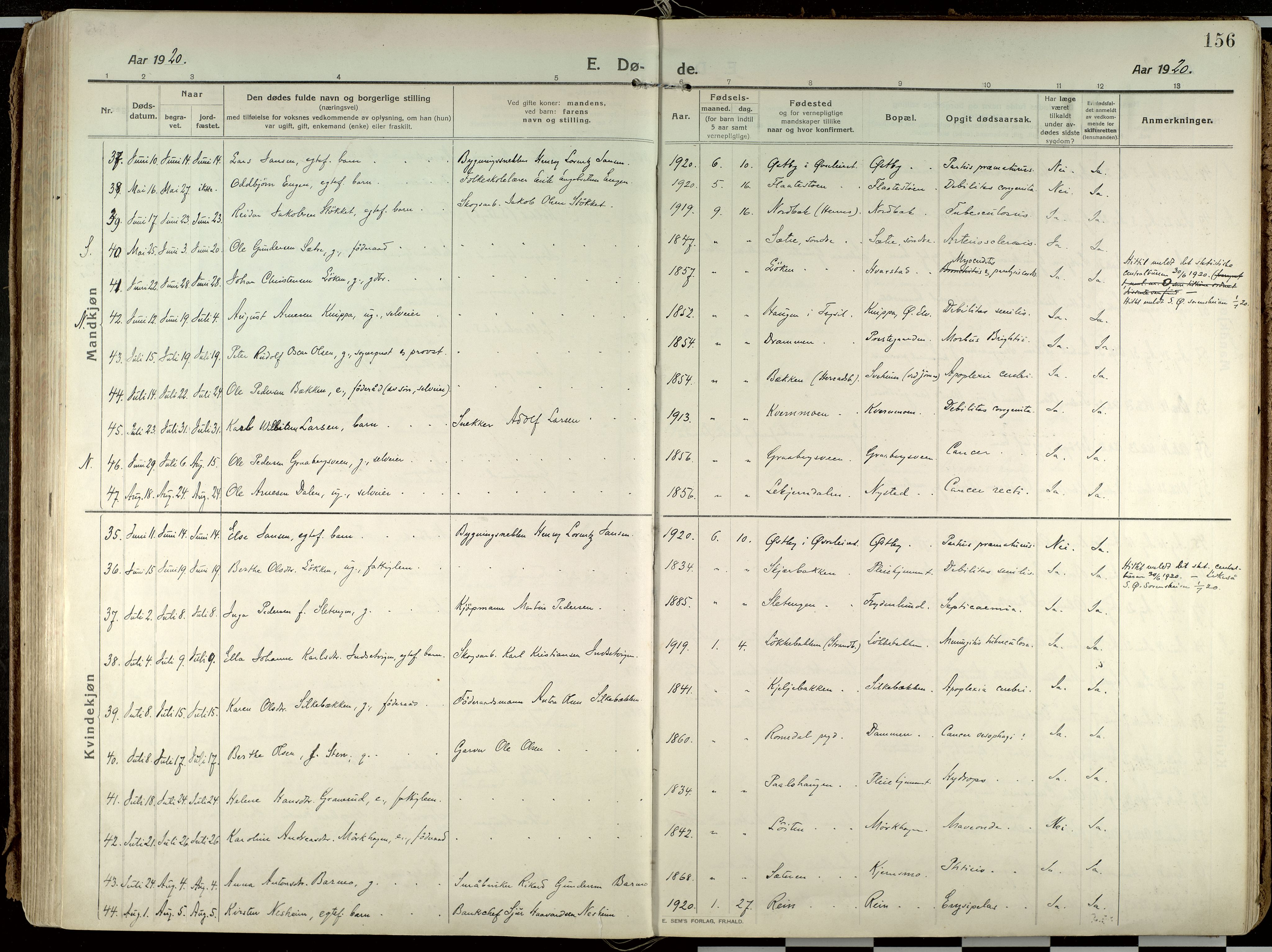 Elverum prestekontor, AV/SAH-PREST-044/H/Ha/Haa/L0021: Parish register (official) no. 21, 1913-1928, p. 156