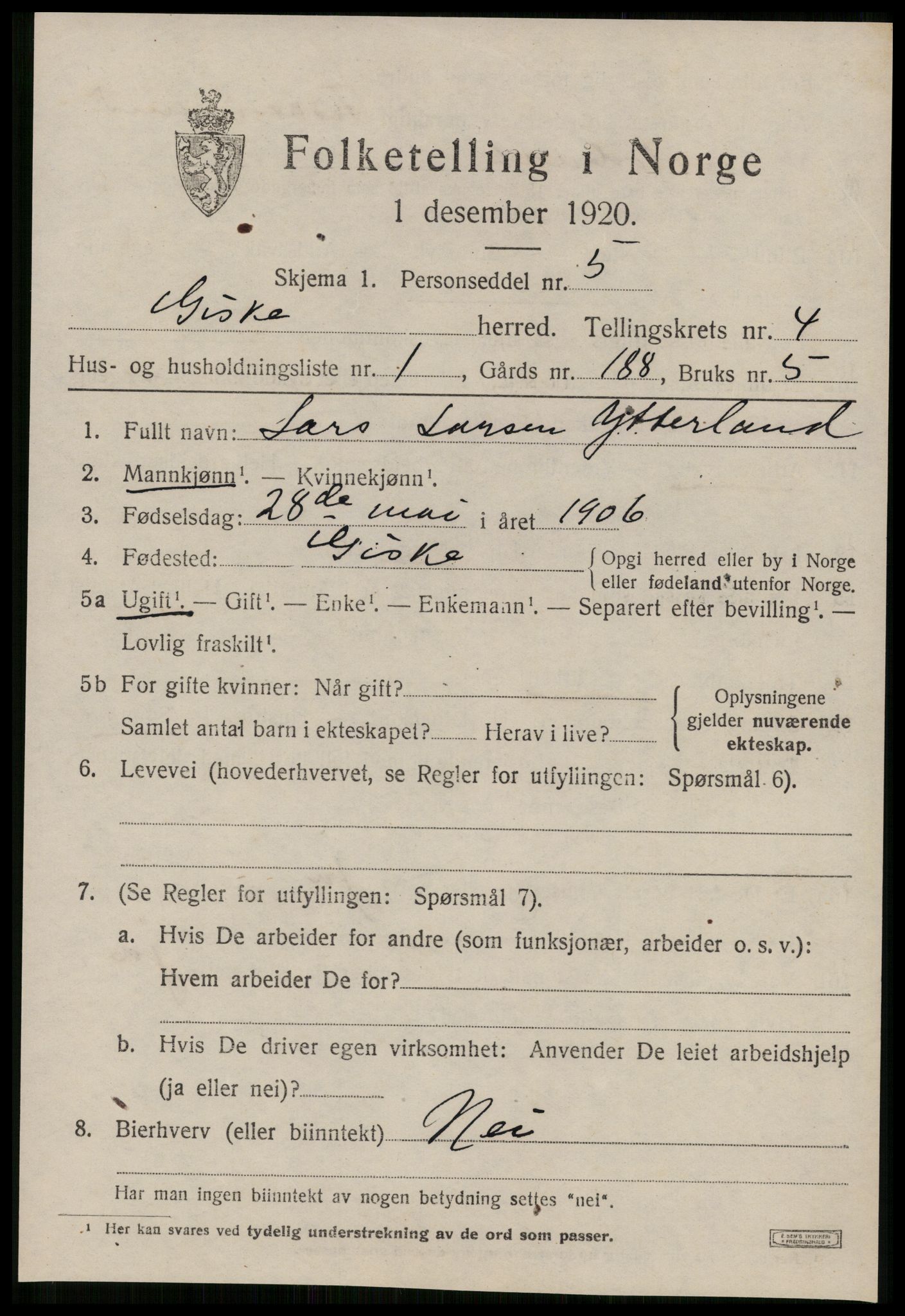 SAT, 1920 census for Giske, 1920, p. 2632