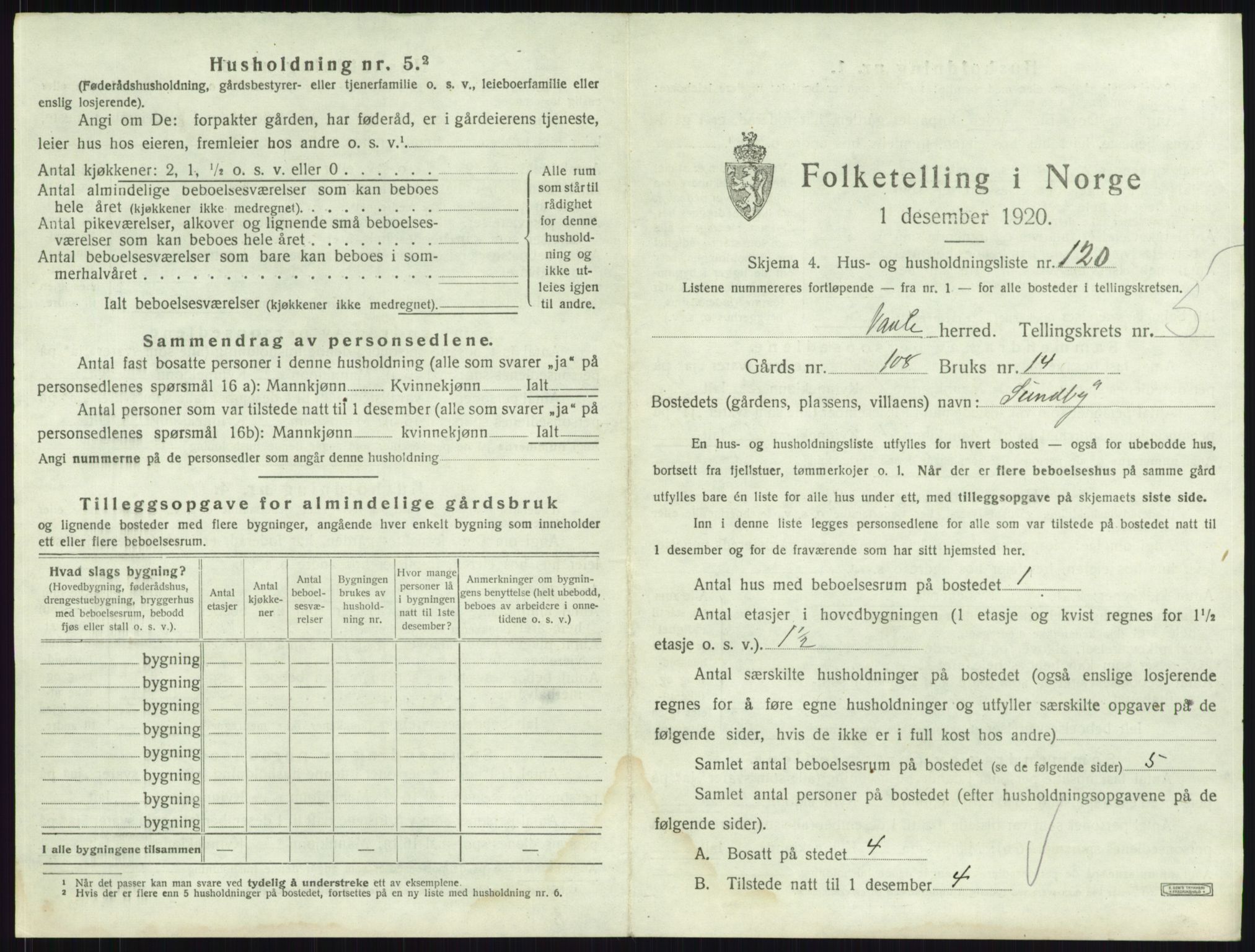 SAKO, 1920 census for Våle, 1920, p. 743