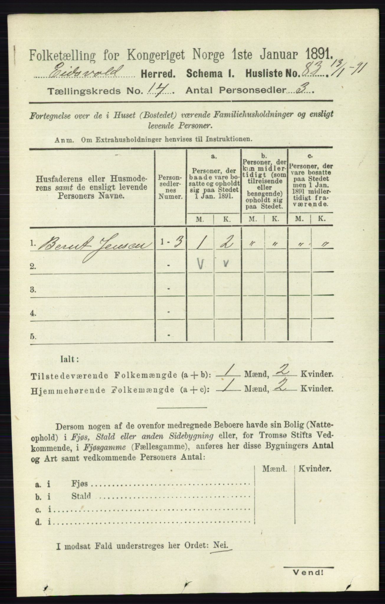 RA, 1891 census for 0237 Eidsvoll, 1891, p. 9422