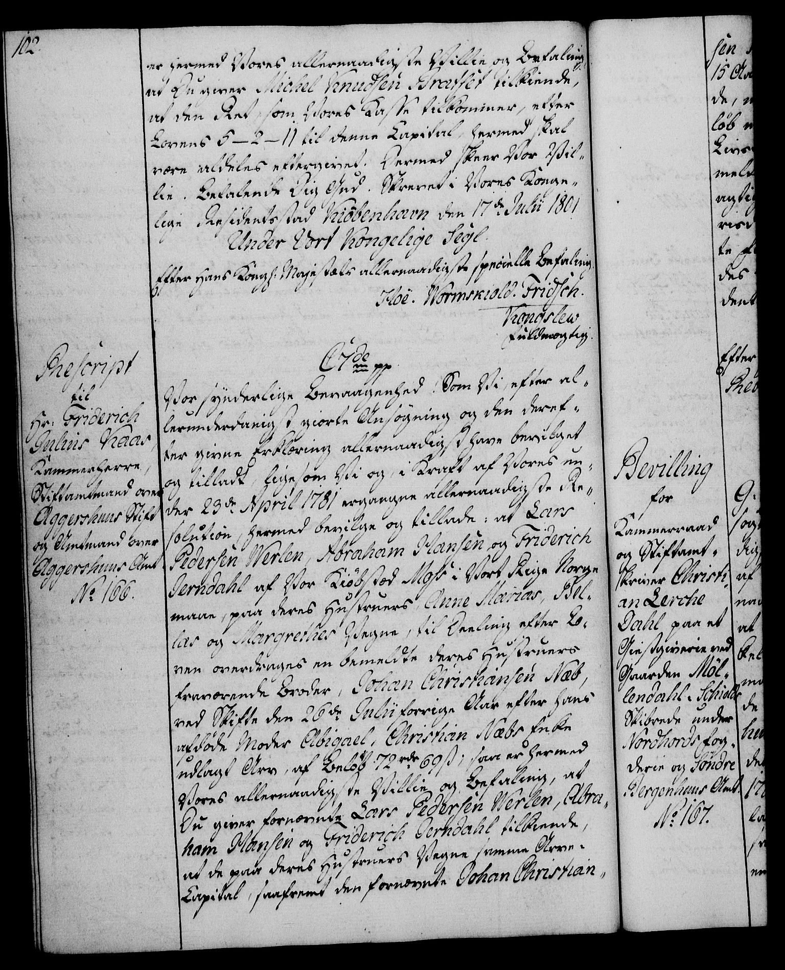 Rentekammeret, Kammerkanselliet, AV/RA-EA-3111/G/Gg/Gga/L0017: Norsk ekspedisjonsprotokoll med register (merket RK 53.17), 1801-1803, p. 102