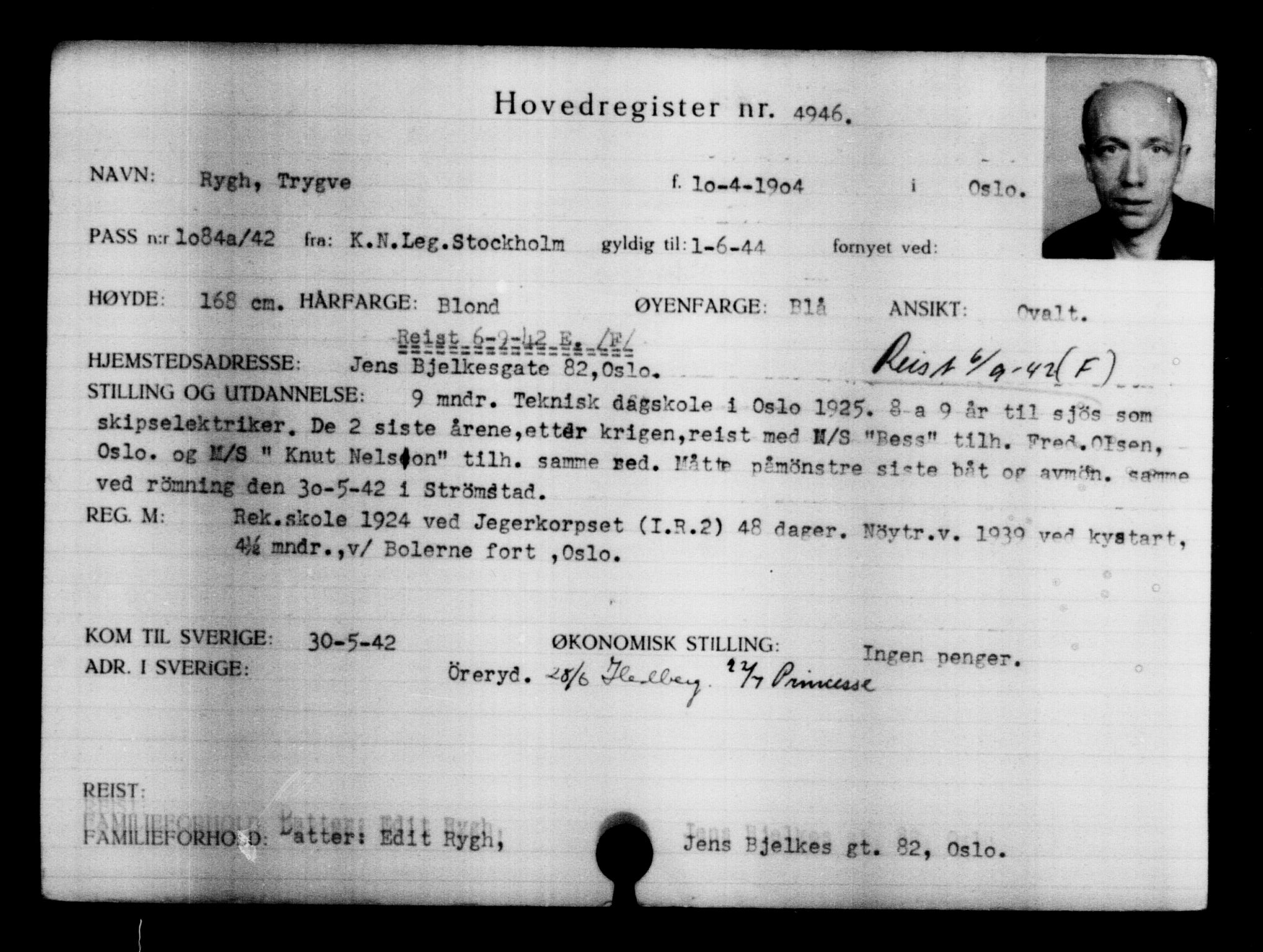 Utenriksstasjonene, Legasjonen i Stockholm, Flyktningkontoret, AV/RA-S-6753/V/Va/L0004: Kjesäterkartoteket, flyktninger med registreringsnr. 3496-6610, 1940-1945, p. 1722