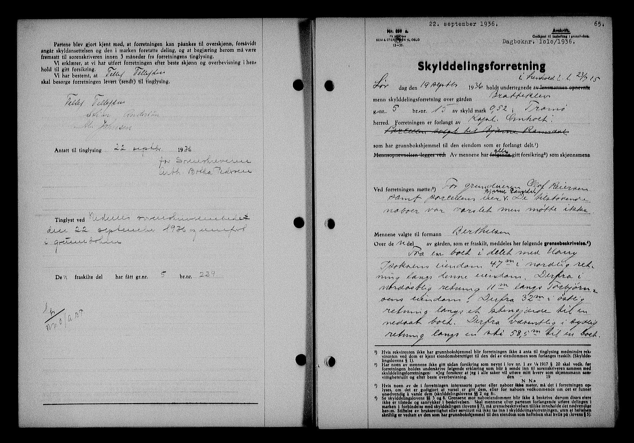 Nedenes sorenskriveri, SAK/1221-0006/G/Gb/Gba/L0043: Mortgage book no. 39, 1936-1937, Diary no: : 1010/1936