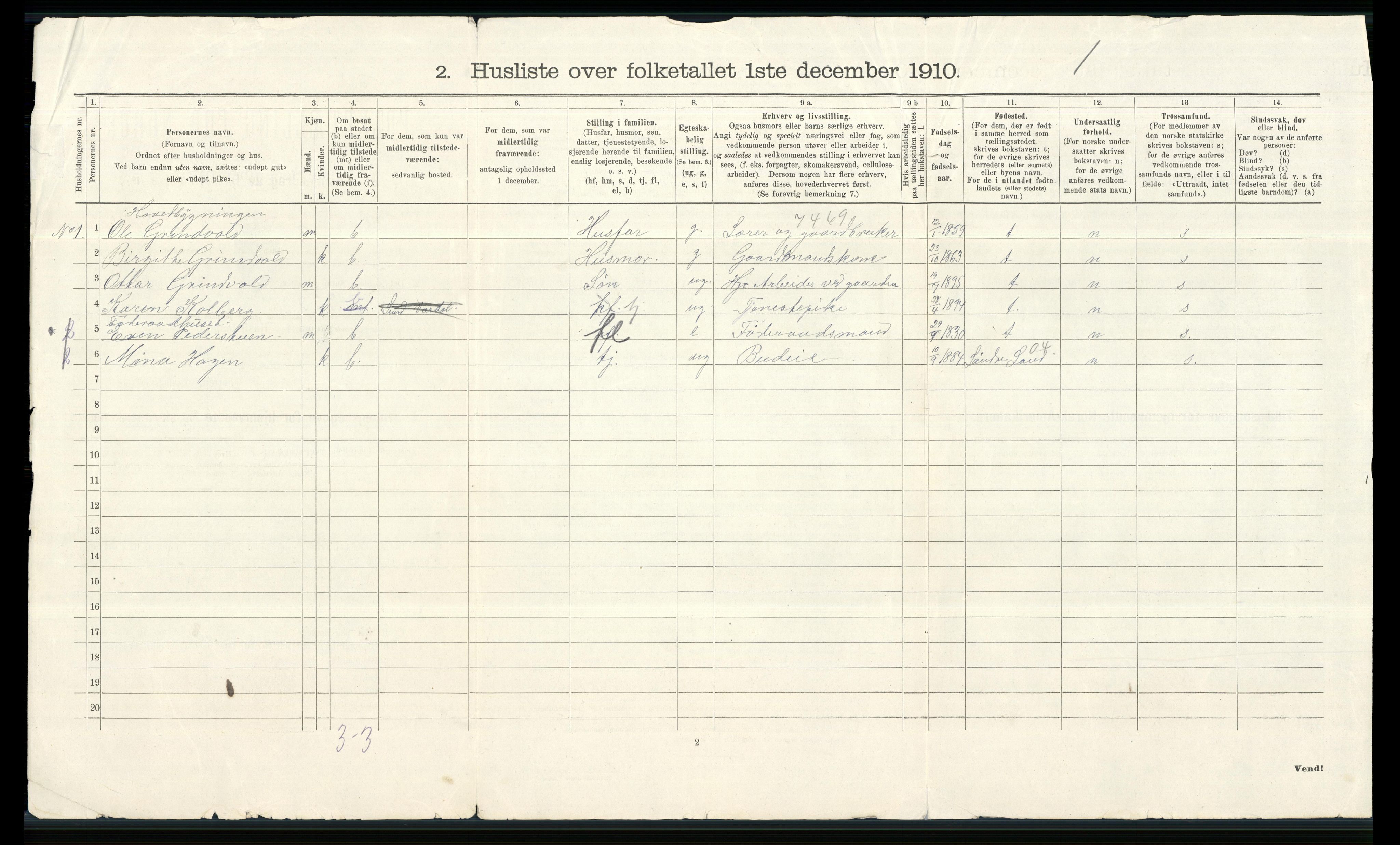 RA, 1910 census for Vardal, 1910, p. 43