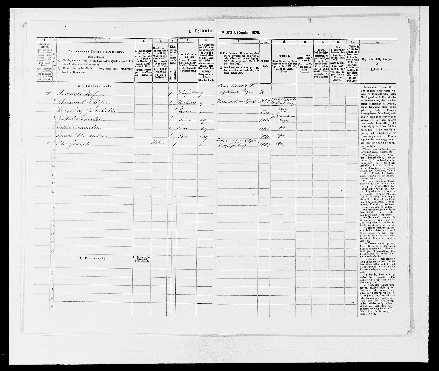 SAB, 1875 census for 1223P Tysnes, 1875, p. 1287