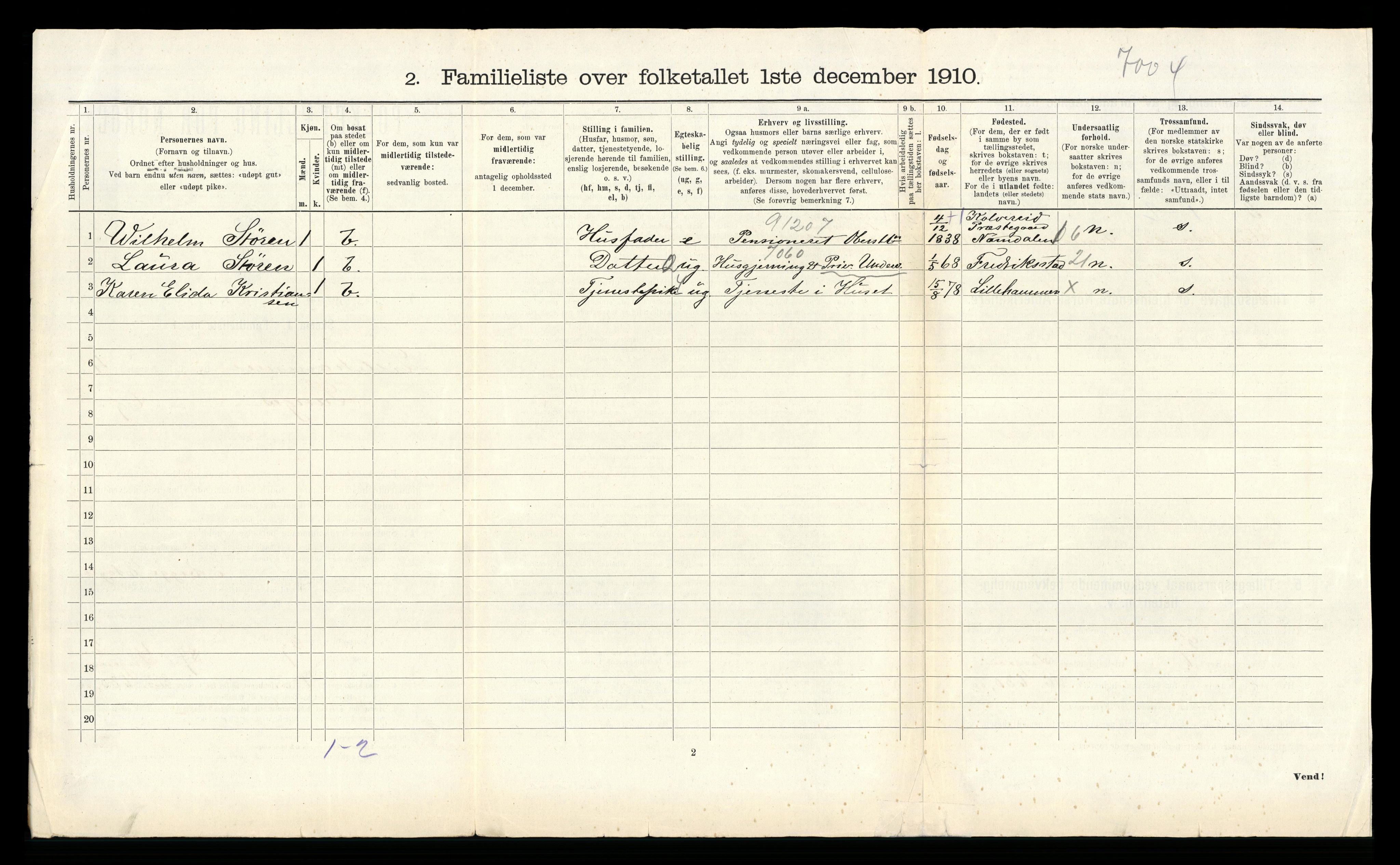 RA, 1910 census for Lillehammer, 1910, p. 2210