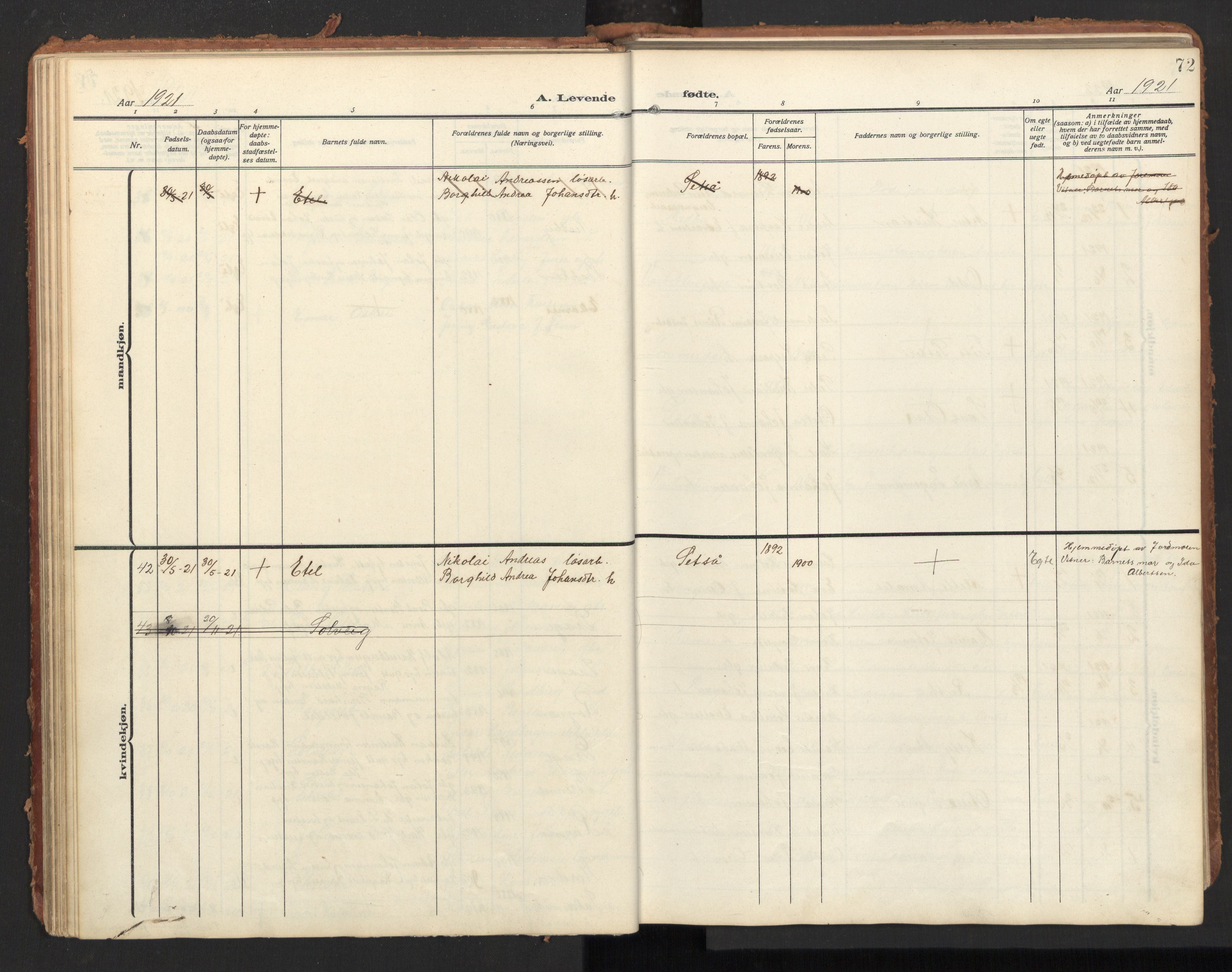 Ministerialprotokoller, klokkerbøker og fødselsregistre - Nordland, SAT/A-1459/847/L0683: Parish register (copy) no. 847C11, 1908-1929, p. 72