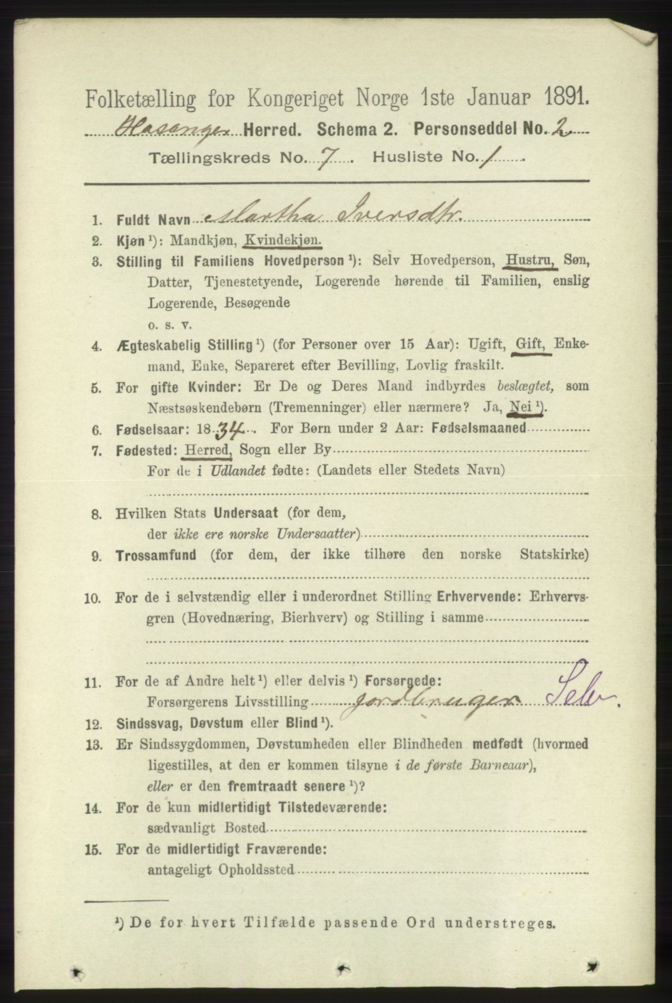 RA, 1891 census for 1253 Hosanger, 1891, p. 2492