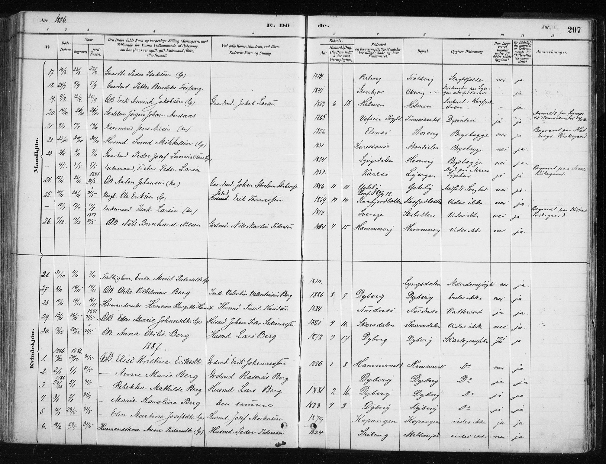 Lyngen sokneprestembete, AV/SATØ-S-1289/H/He/Hea/L0007kirke: Parish register (official) no. 7, 1879-1890, p. 297