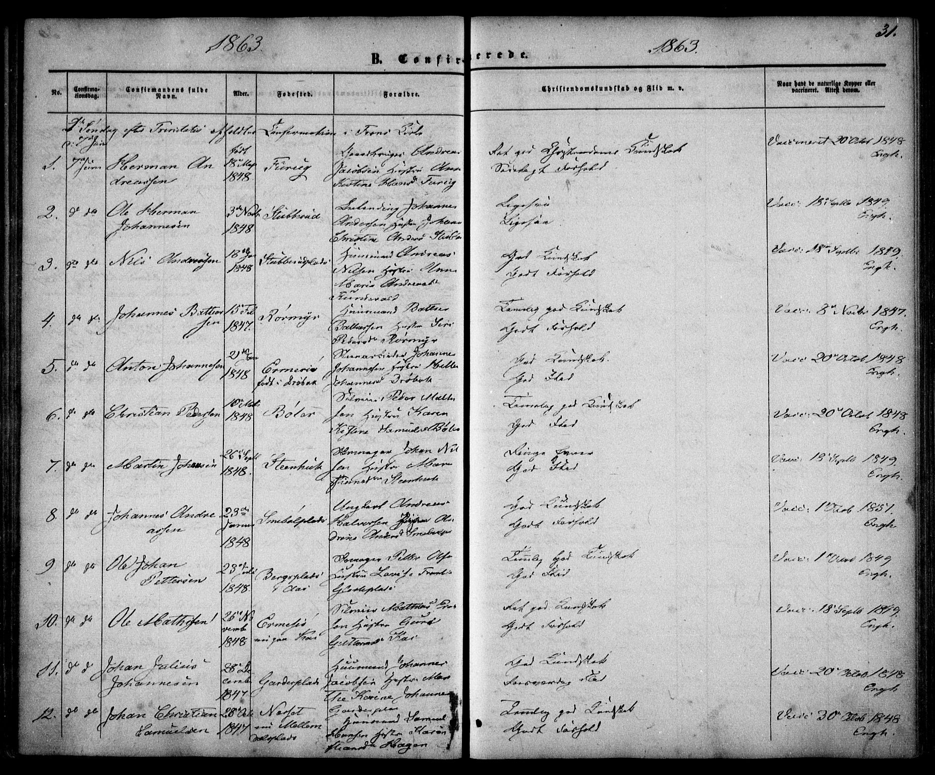 Drøbak prestekontor Kirkebøker, AV/SAO-A-10142a/F/Fa/L0002: Parish register (official) no. I 2, 1858-1870, p. 31