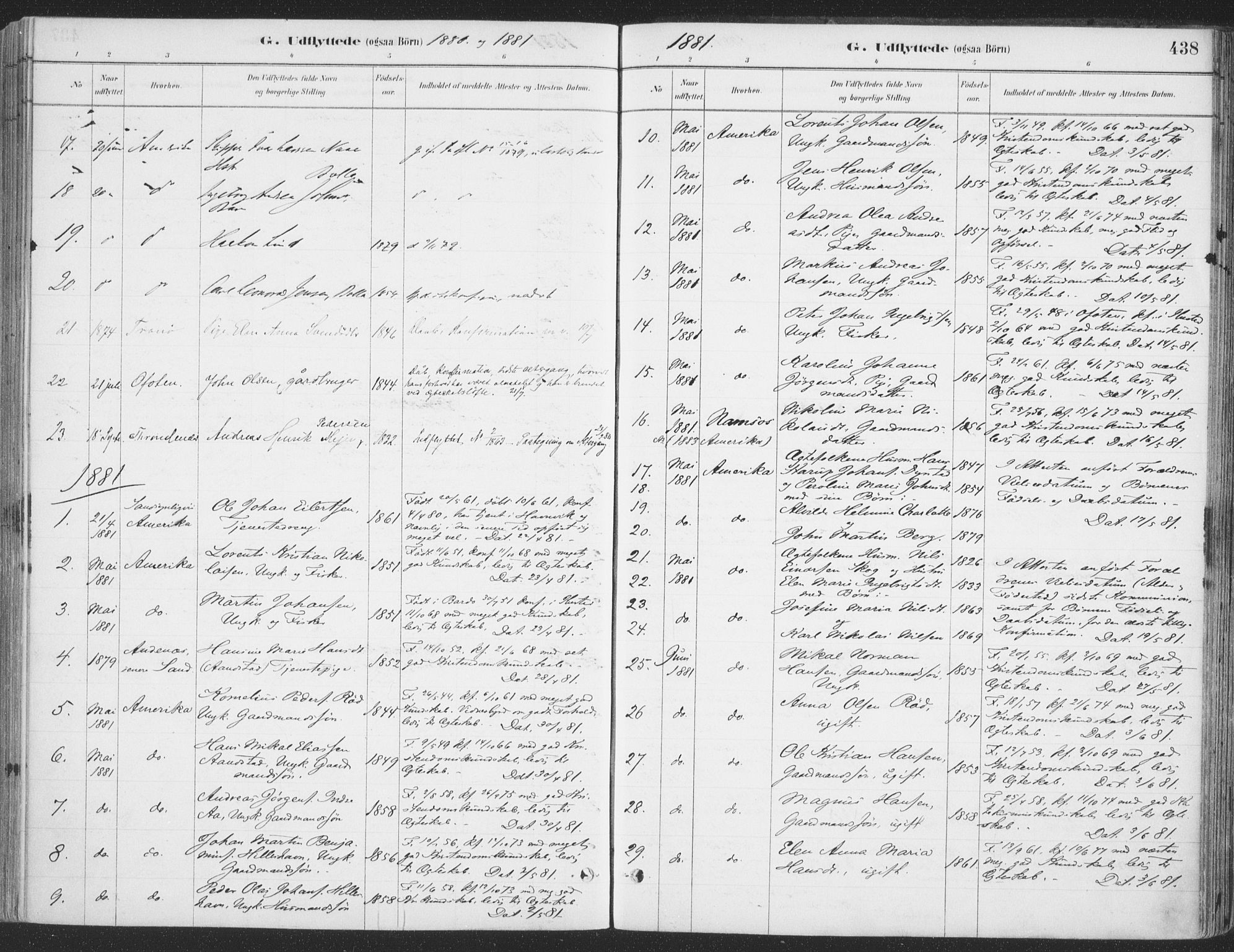 Ibestad sokneprestembete, SATØ/S-0077/H/Ha/Haa/L0011kirke: Parish register (official) no. 11, 1880-1889, p. 438