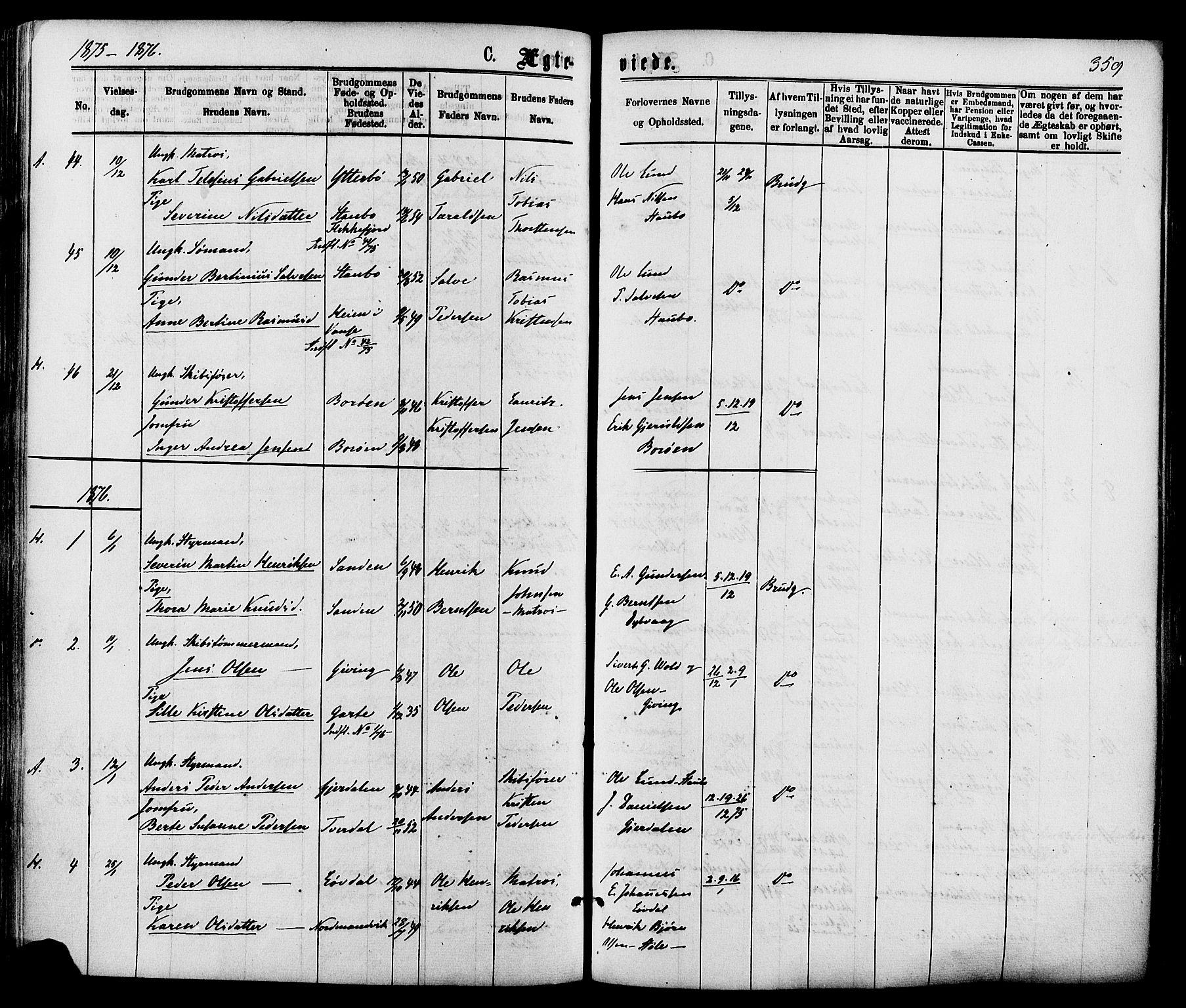 Dypvåg sokneprestkontor, SAK/1111-0007/F/Fa/Faa/L0007: Parish register (official) no. A 7/ 1, 1872-1884, p. 359